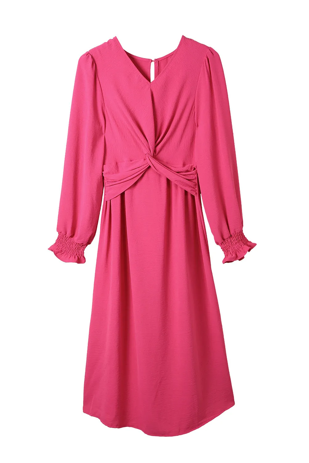 Rose Twist Front Keyhole Back V Neck Midi Dress