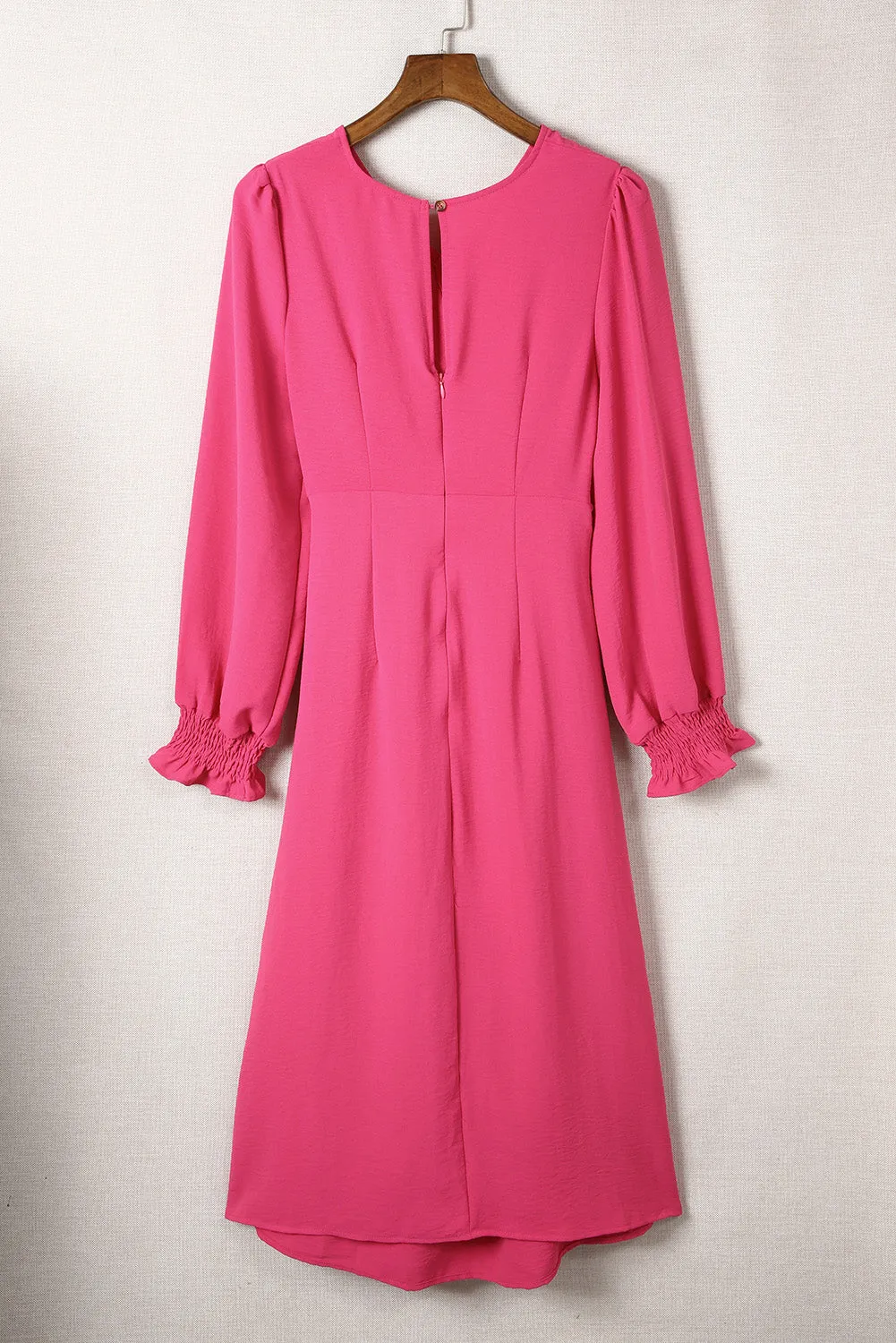 Rose Twist Front Keyhole Back V Neck Midi Dress