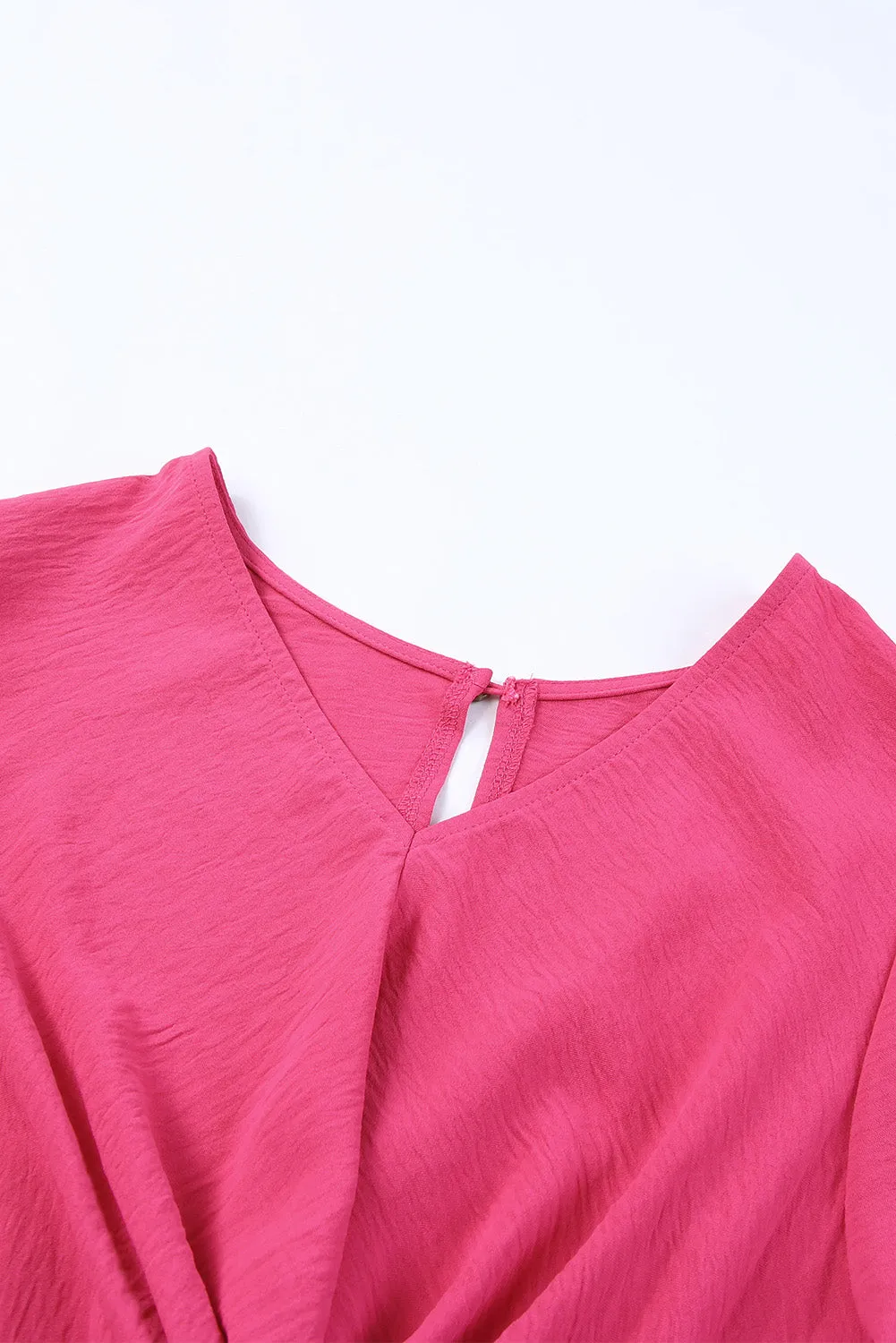 Rose Twist Front Keyhole Back V Neck Midi Dress