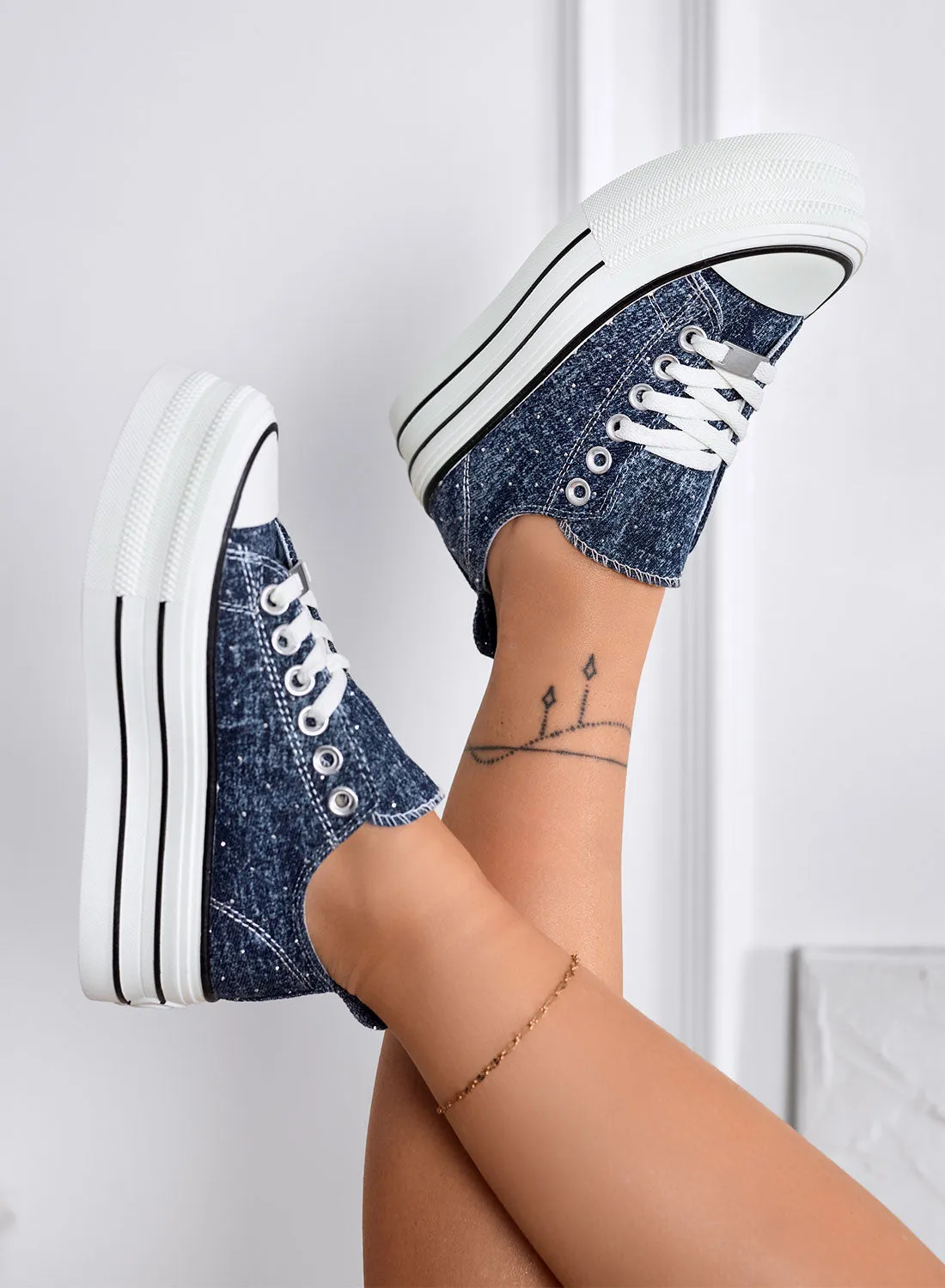 ROSINA - Sneakers platform in blu jeans con strass