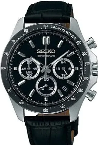 Seiko Spirit Quartz Chronograph Tachymeter JDM Black Dial & Leather SBTR021