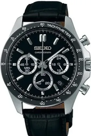 Seiko Spirit Quartz Chronograph Tachymeter JDM Black Dial & Leather SBTR021