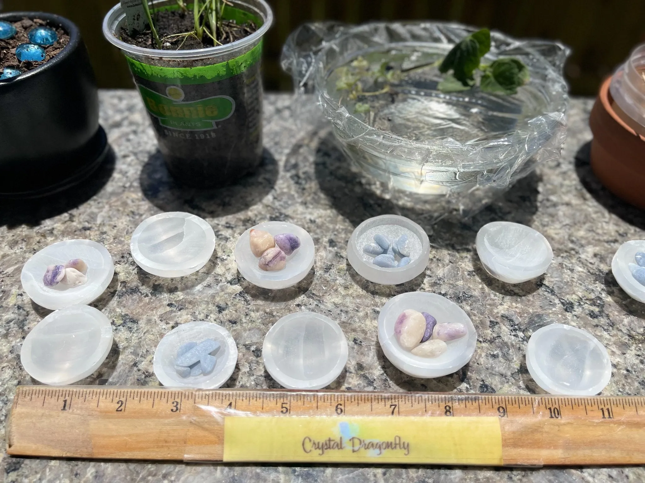 Selenite Etched Round Charging Plates / Bases for crystal grids and display FB1488