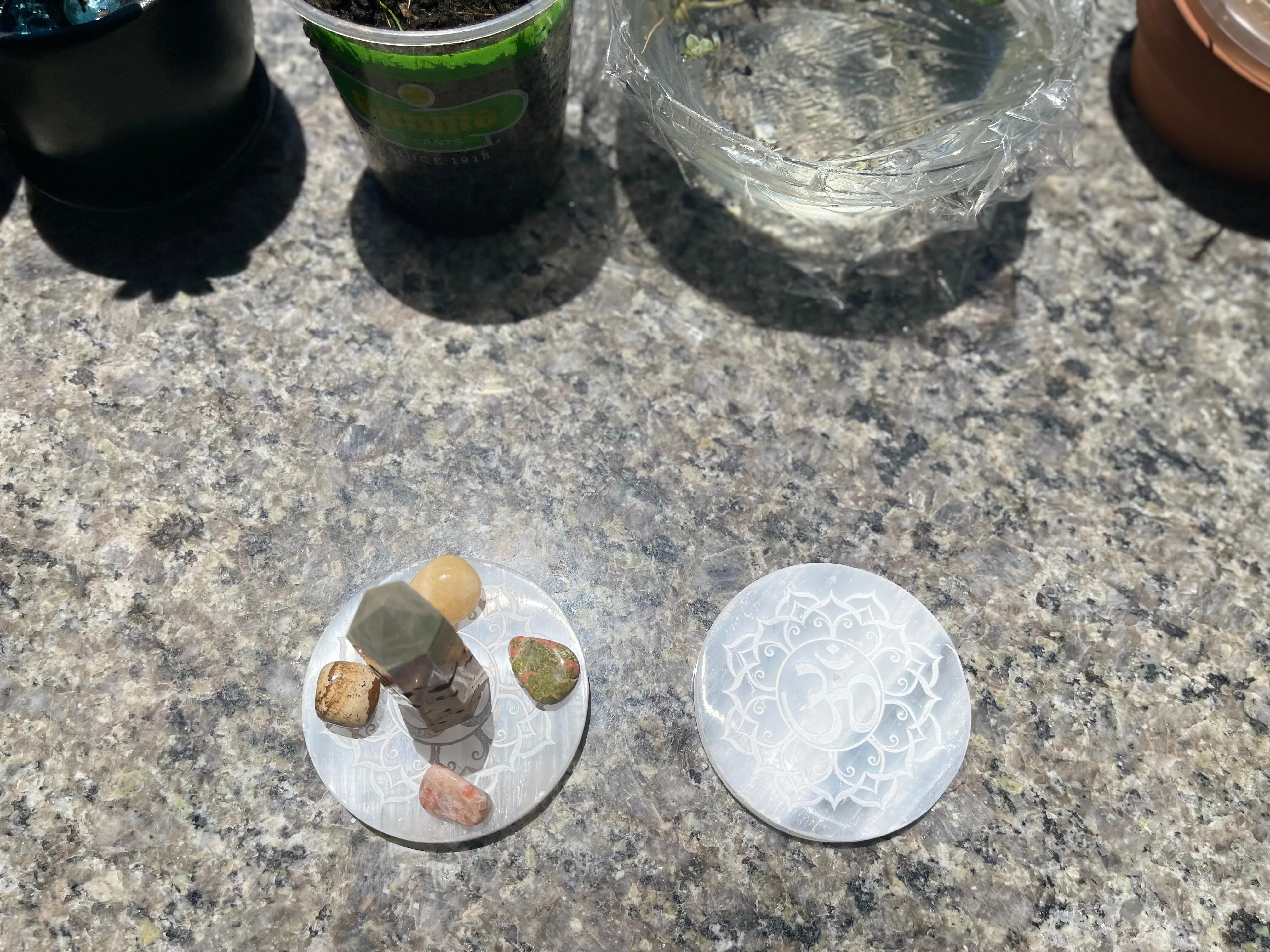 Selenite Etched Round Charging Plates / Bases for crystal grids and display FB1488