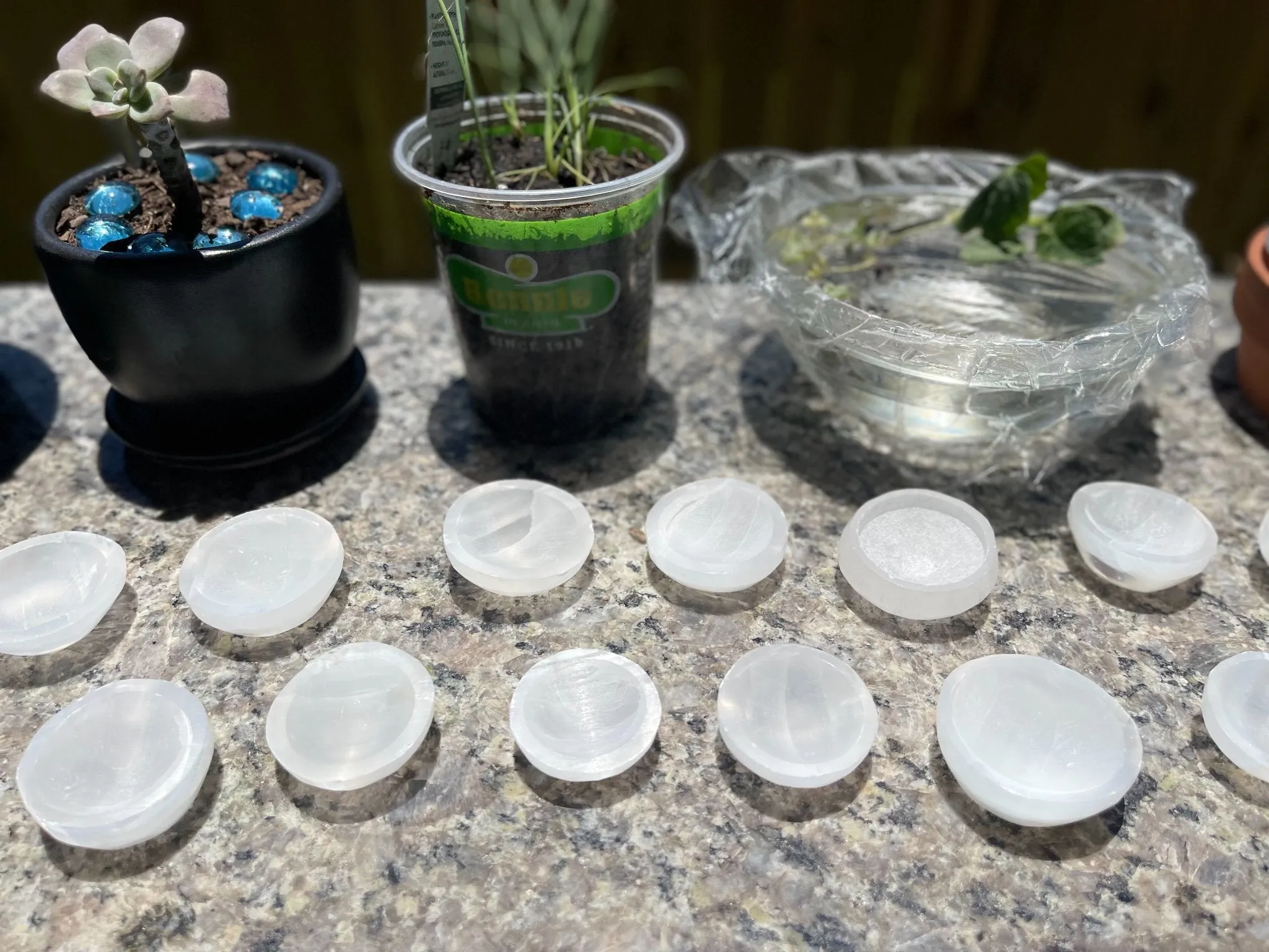 Selenite Etched Round Charging Plates / Bases for crystal grids and display FB1488