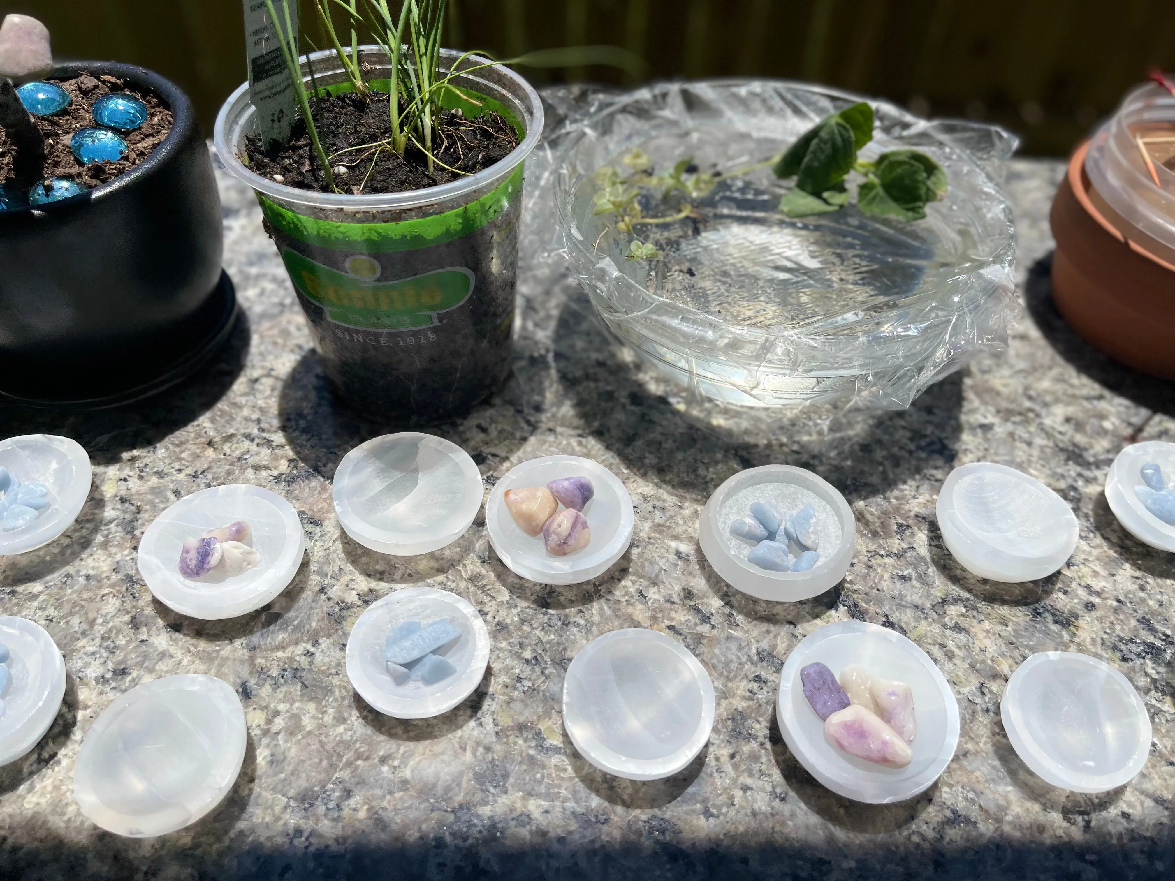 Selenite Etched Round Charging Plates / Bases for crystal grids and display FB1488