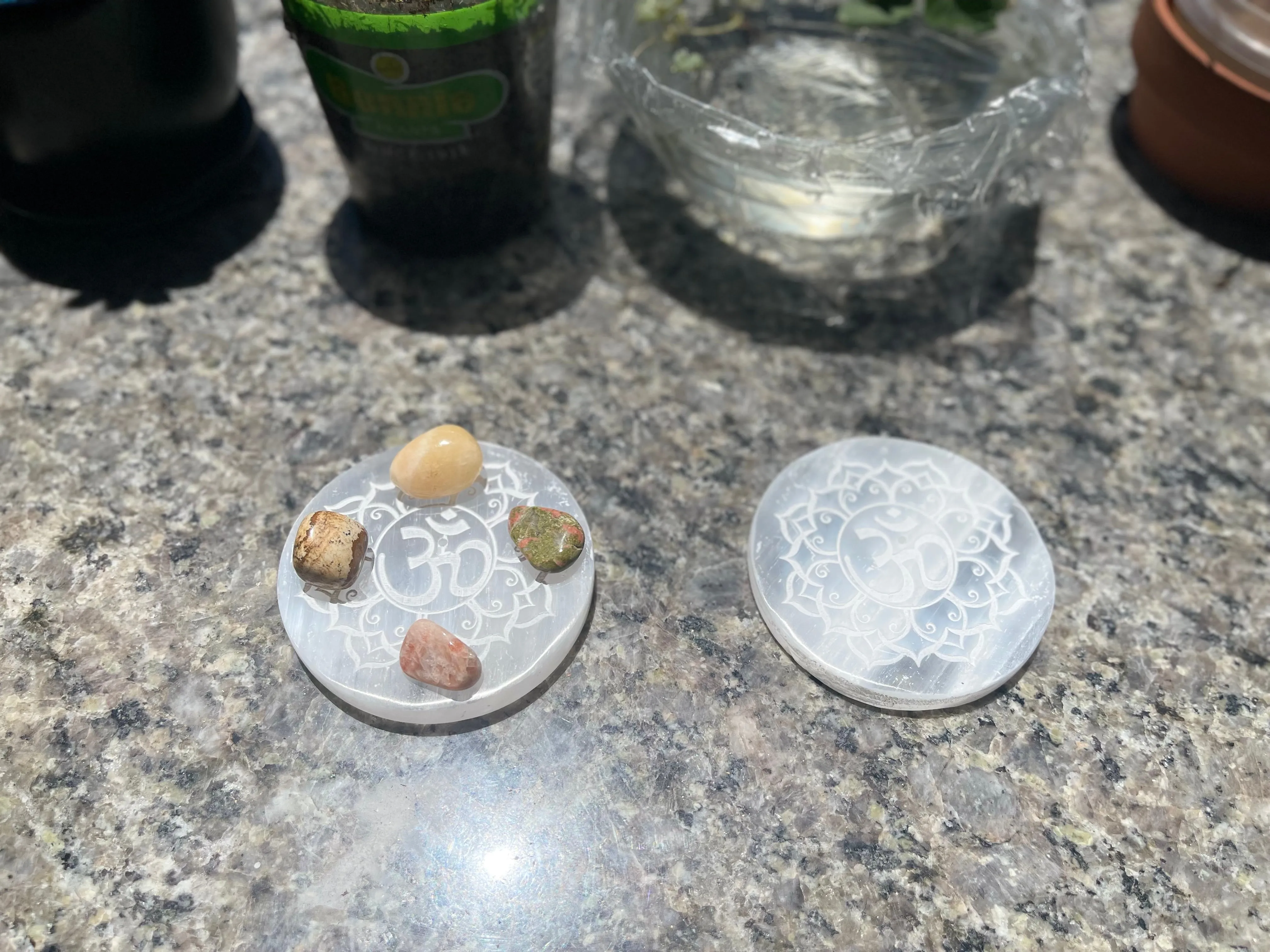 Selenite Etched Round Charging Plates / Bases for crystal grids and display FB1488