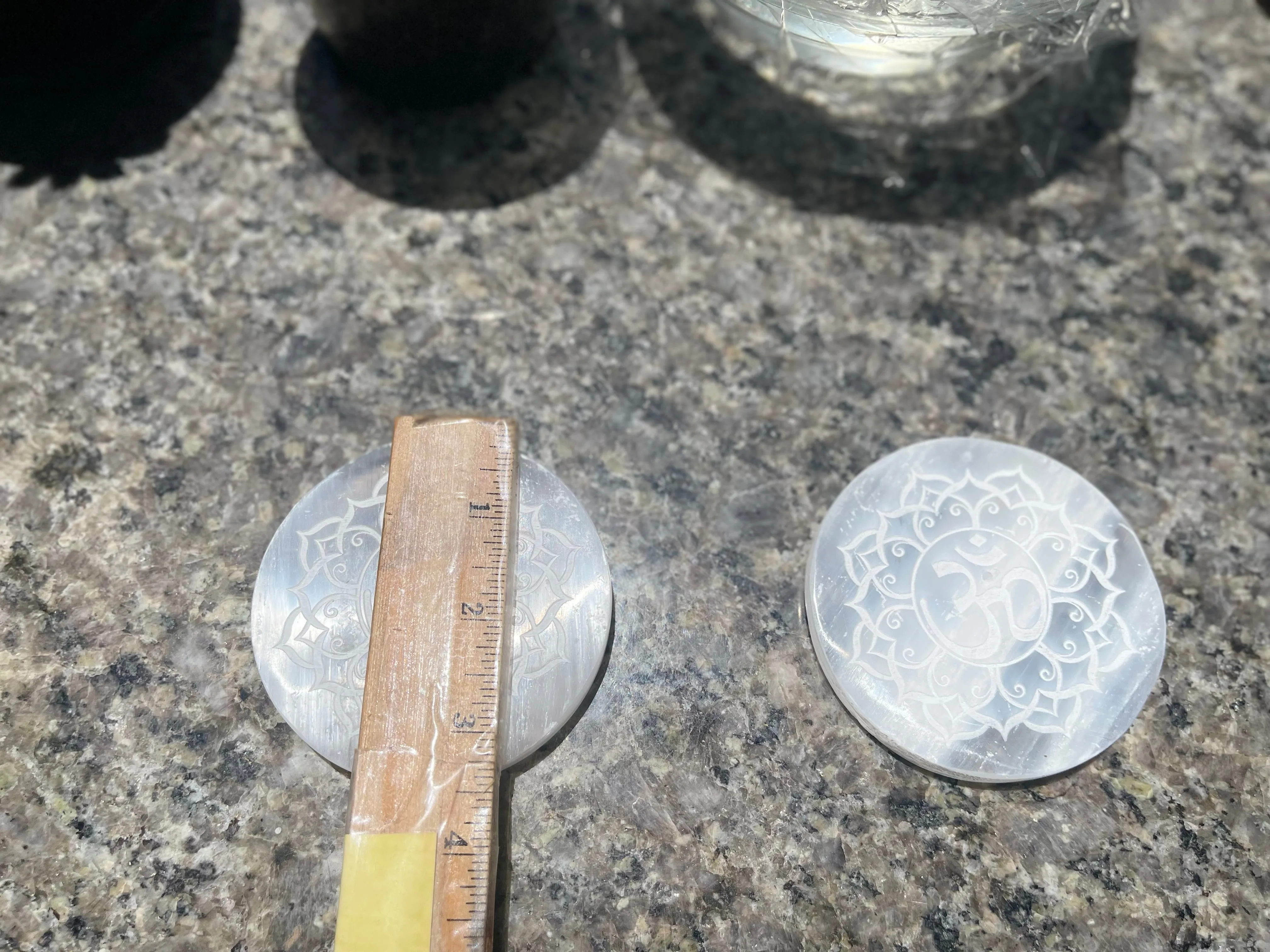 Selenite Etched Round Charging Plates / Bases for crystal grids and display FB1488