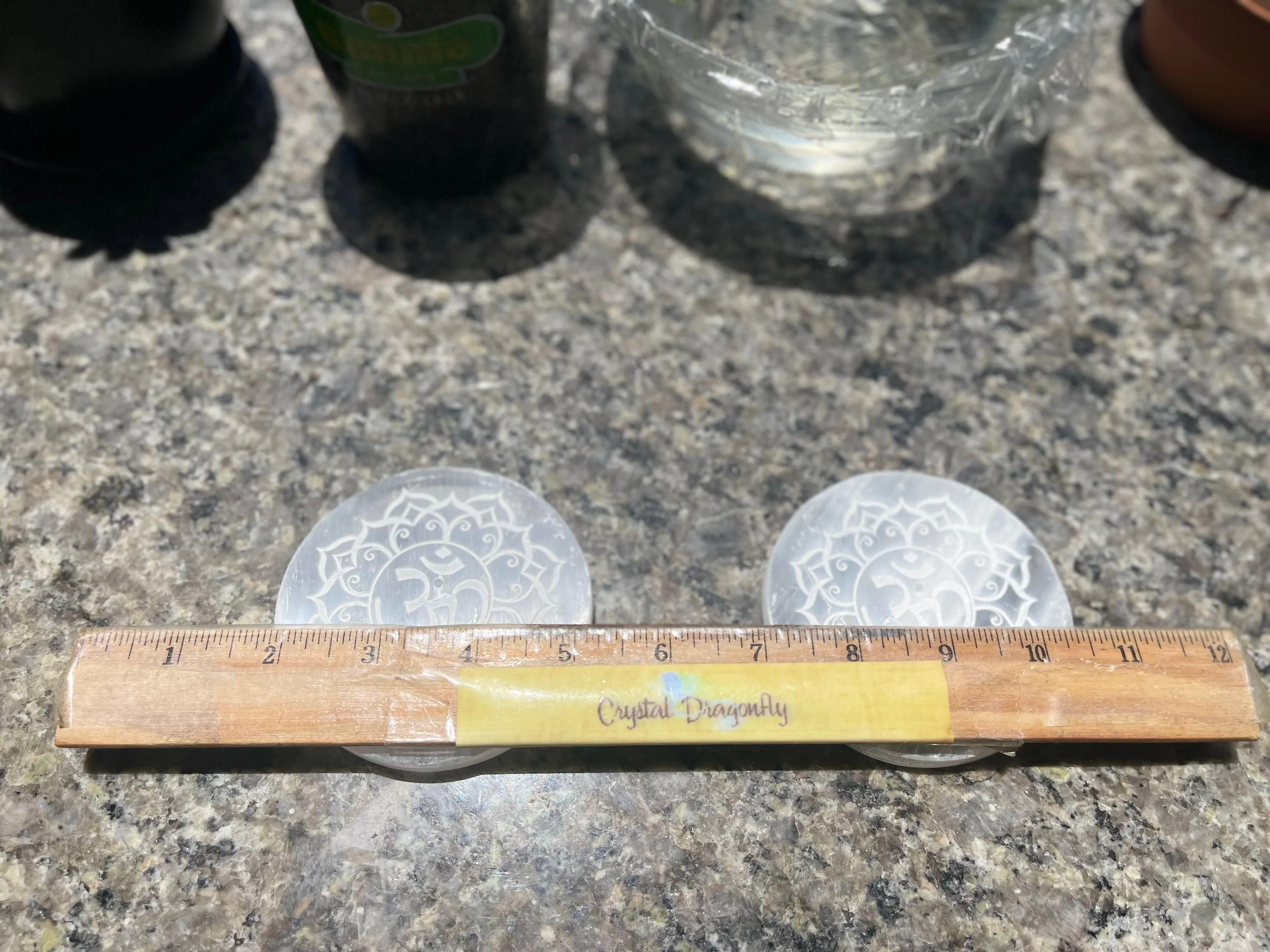 Selenite Etched Round Charging Plates / Bases for crystal grids and display FB1488