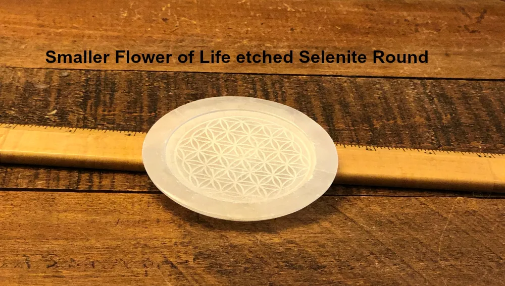 Selenite Etched Round Charging Plates / Bases for crystal grids and display FB1488