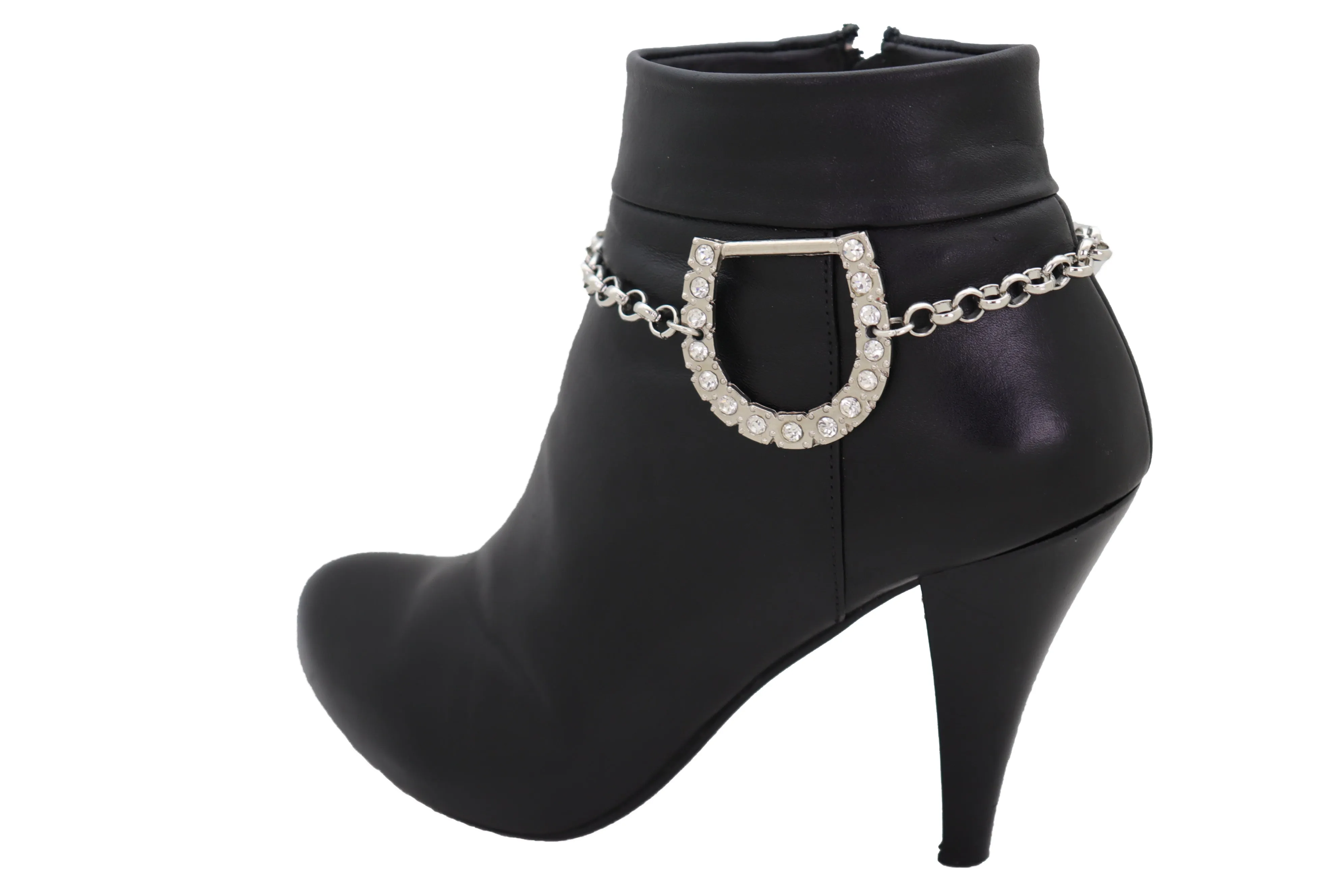 Silver Metal Boot Chain Bracelet Shoe Anklet Western Horseshoe Bling Charm