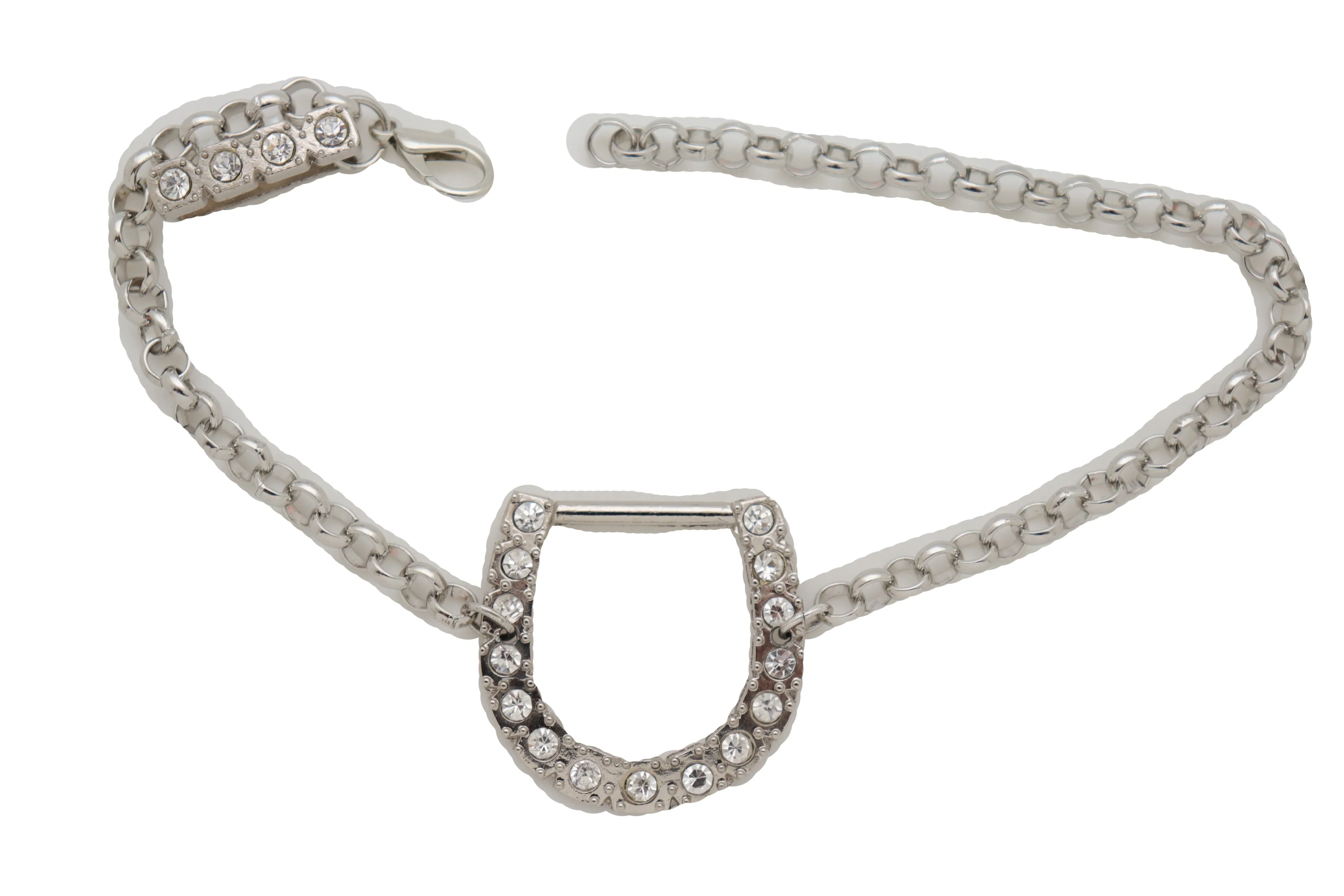 Silver Metal Boot Chain Bracelet Shoe Anklet Western Horseshoe Bling Charm