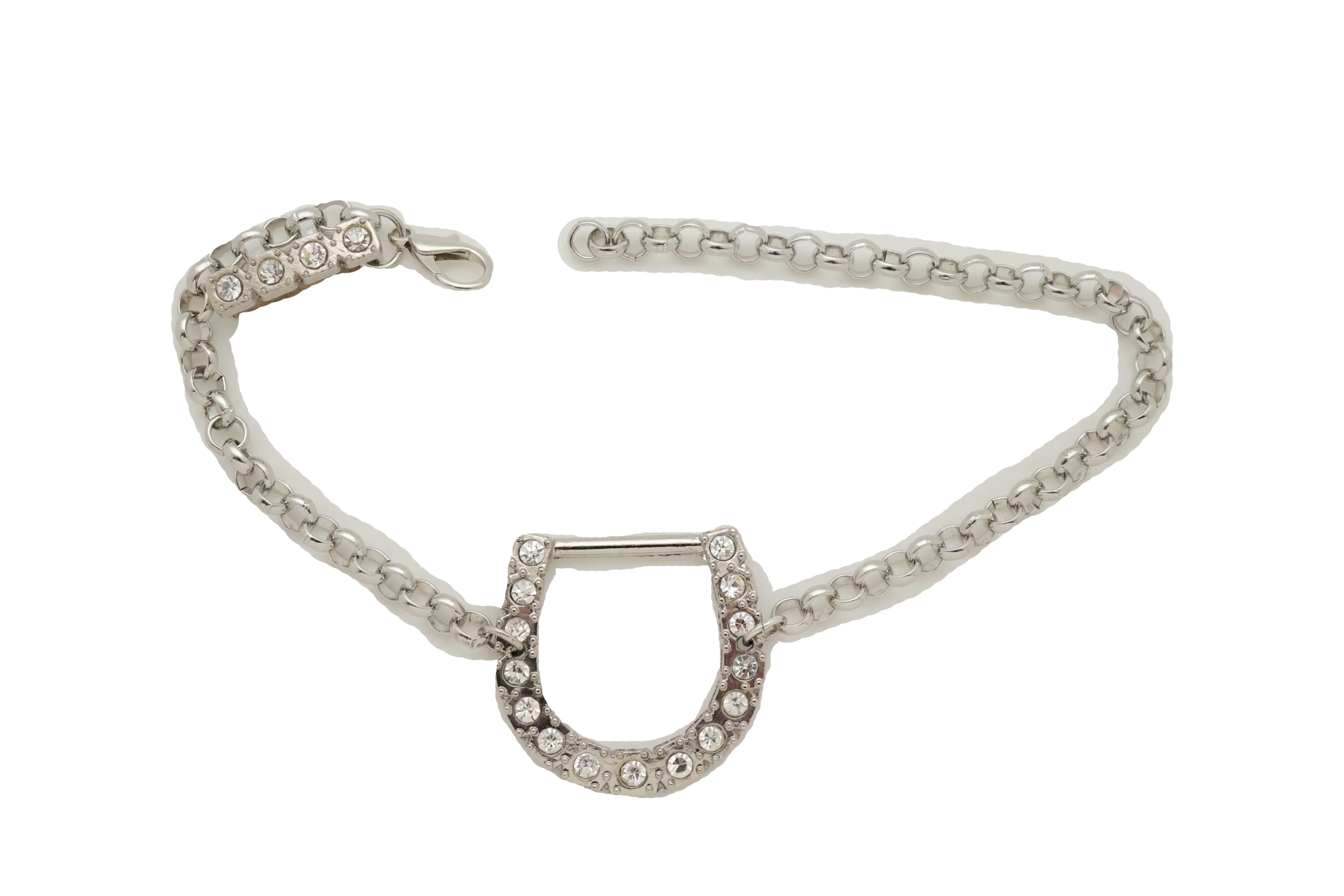 Silver Metal Boot Chain Bracelet Shoe Anklet Western Horseshoe Bling Charm
