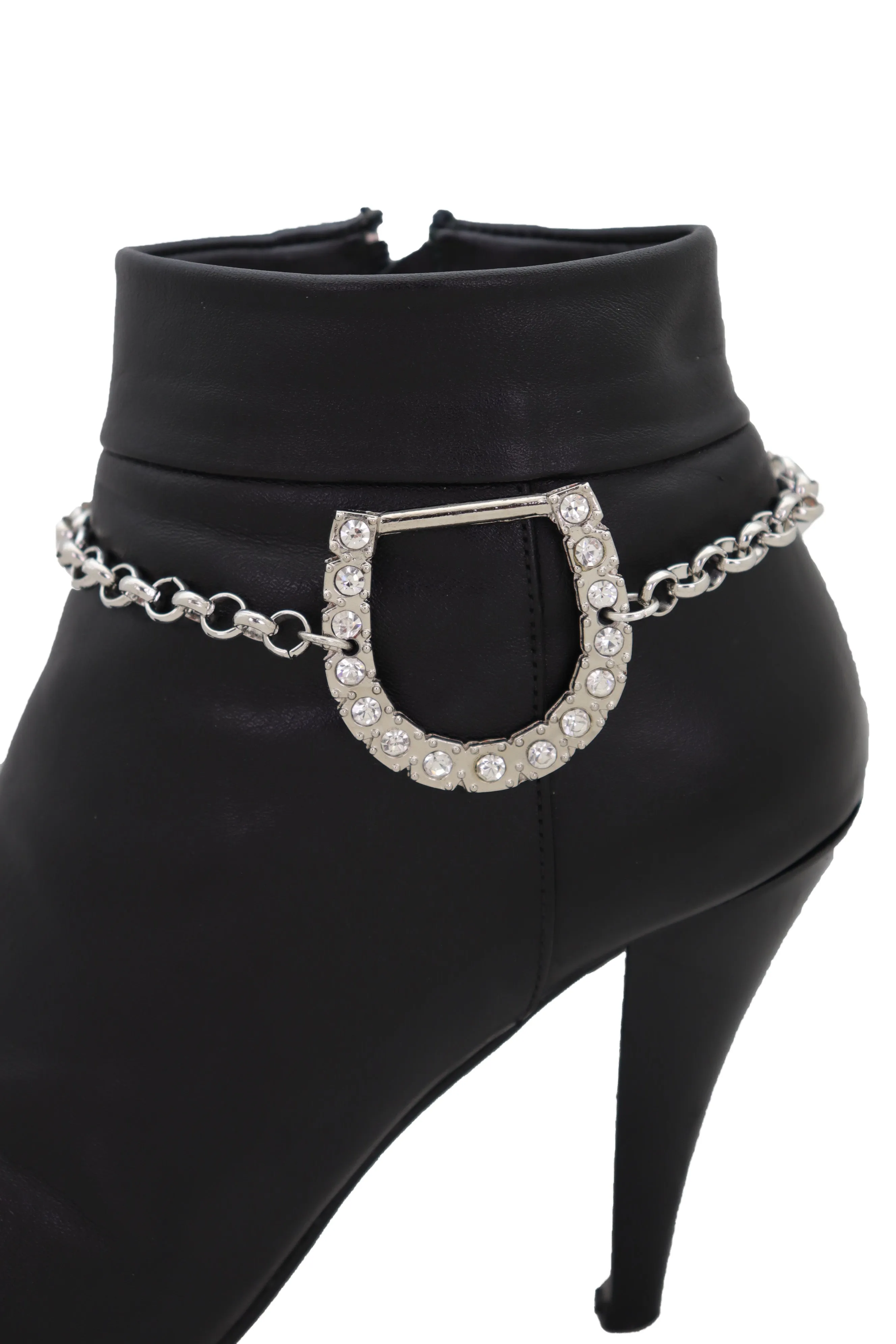 Silver Metal Boot Chain Bracelet Shoe Anklet Western Horseshoe Bling Charm