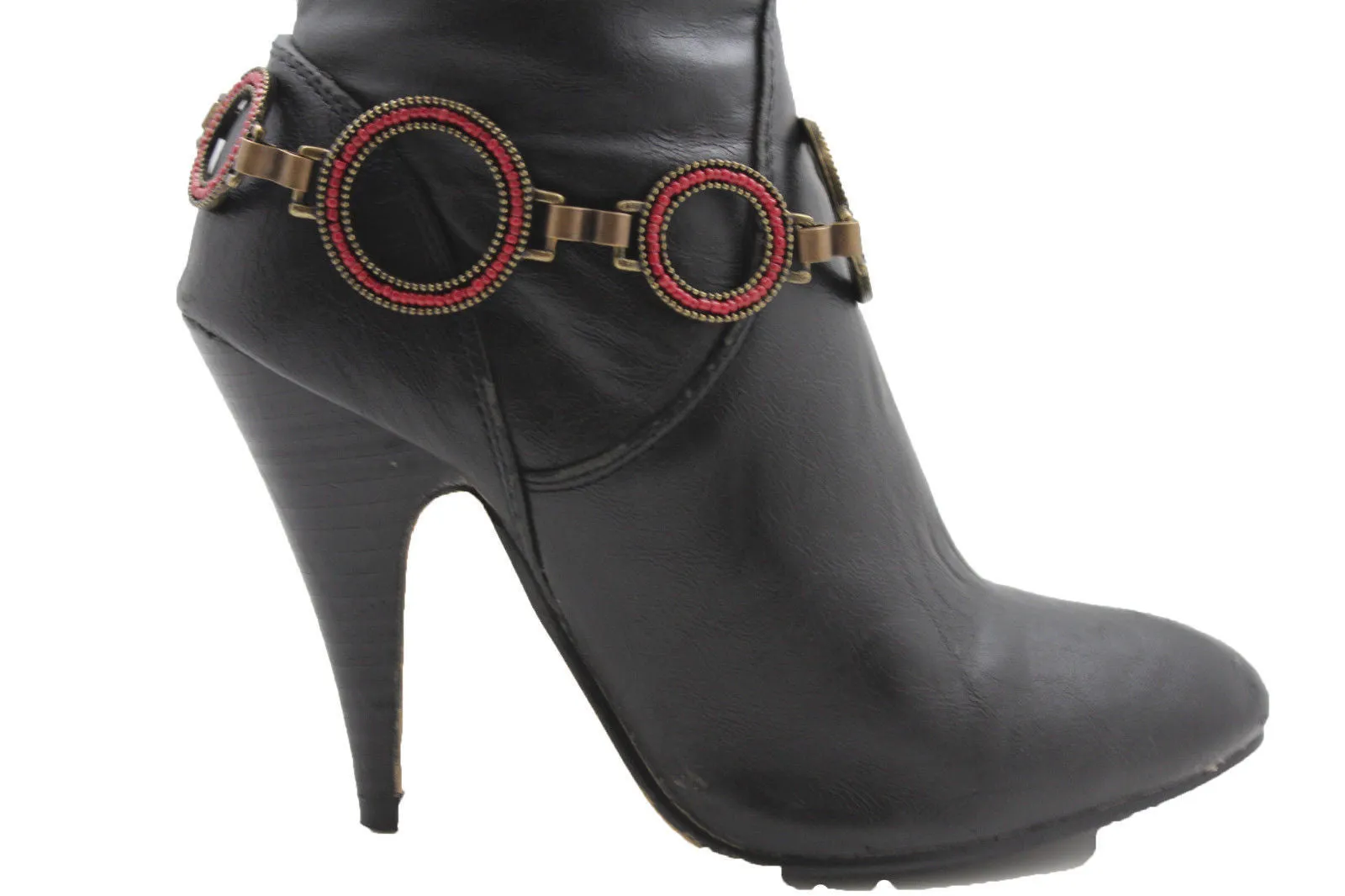Silver Metal Chain Boot Bracelet Shoe Blue Tassel Beads Ethnic Charm Bling