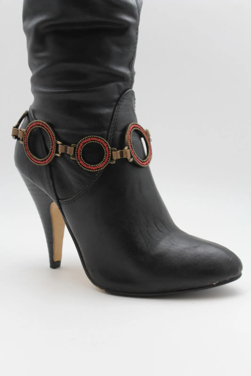 Silver Metal Chain Boot Bracelet Shoe Blue Tassel Beads Ethnic Charm Bling