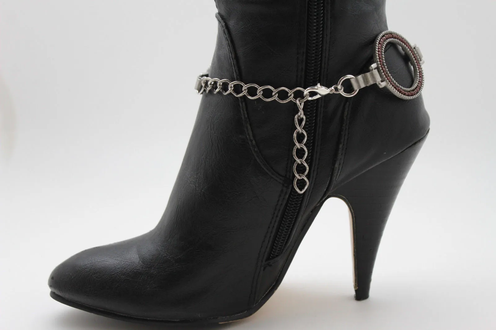 Silver Metal Chain Boot Bracelet Shoe Blue Tassel Beads Ethnic Charm Bling