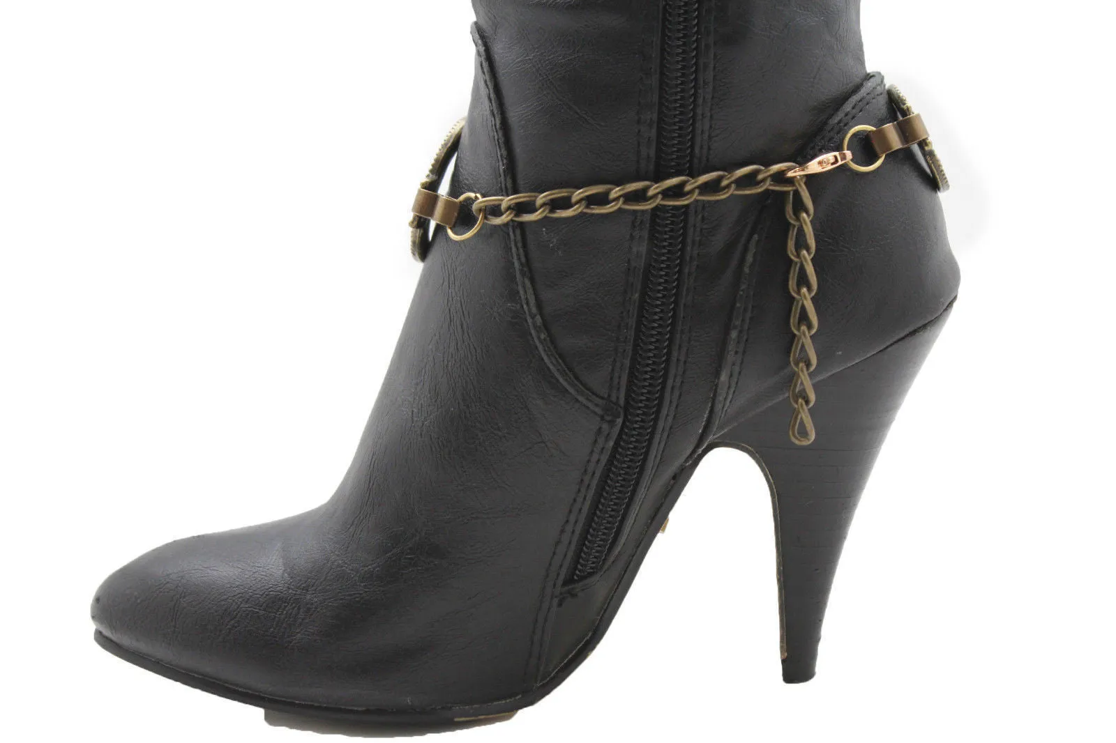 Silver Metal Chain Boot Bracelet Shoe Blue Tassel Beads Ethnic Charm Bling