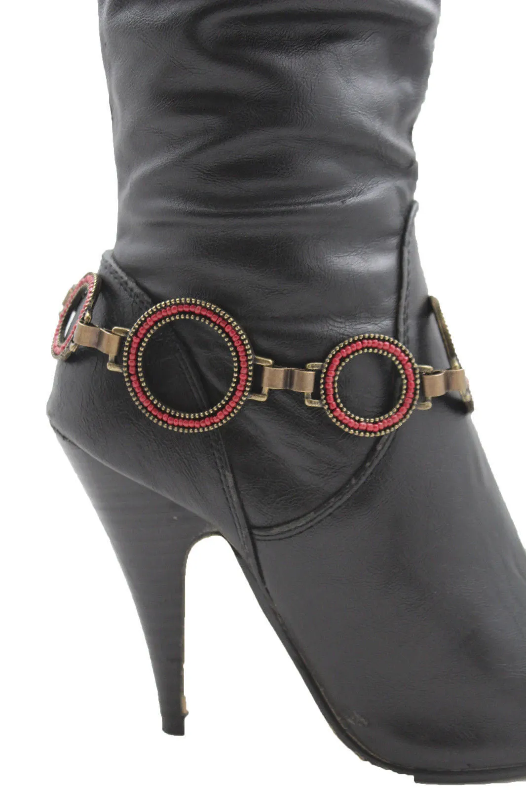 Silver Metal Chain Boot Bracelet Shoe Blue Tassel Beads Ethnic Charm Bling
