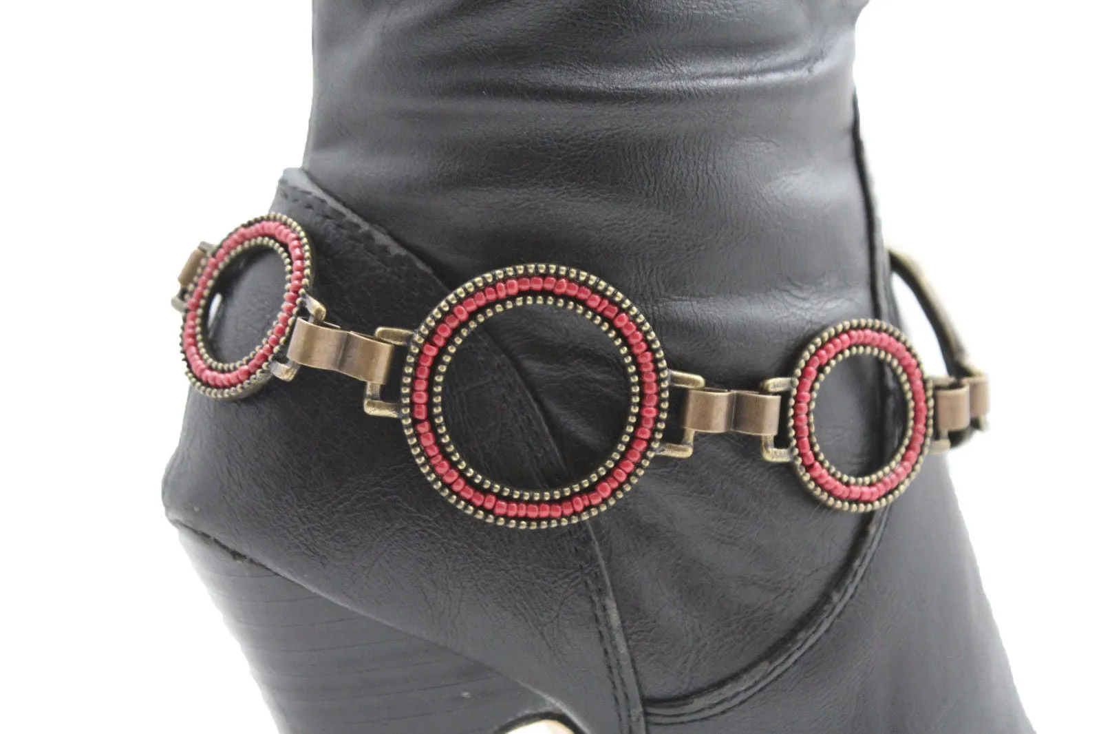 Silver Metal Chain Boot Bracelet Shoe Blue Tassel Beads Ethnic Charm Bling