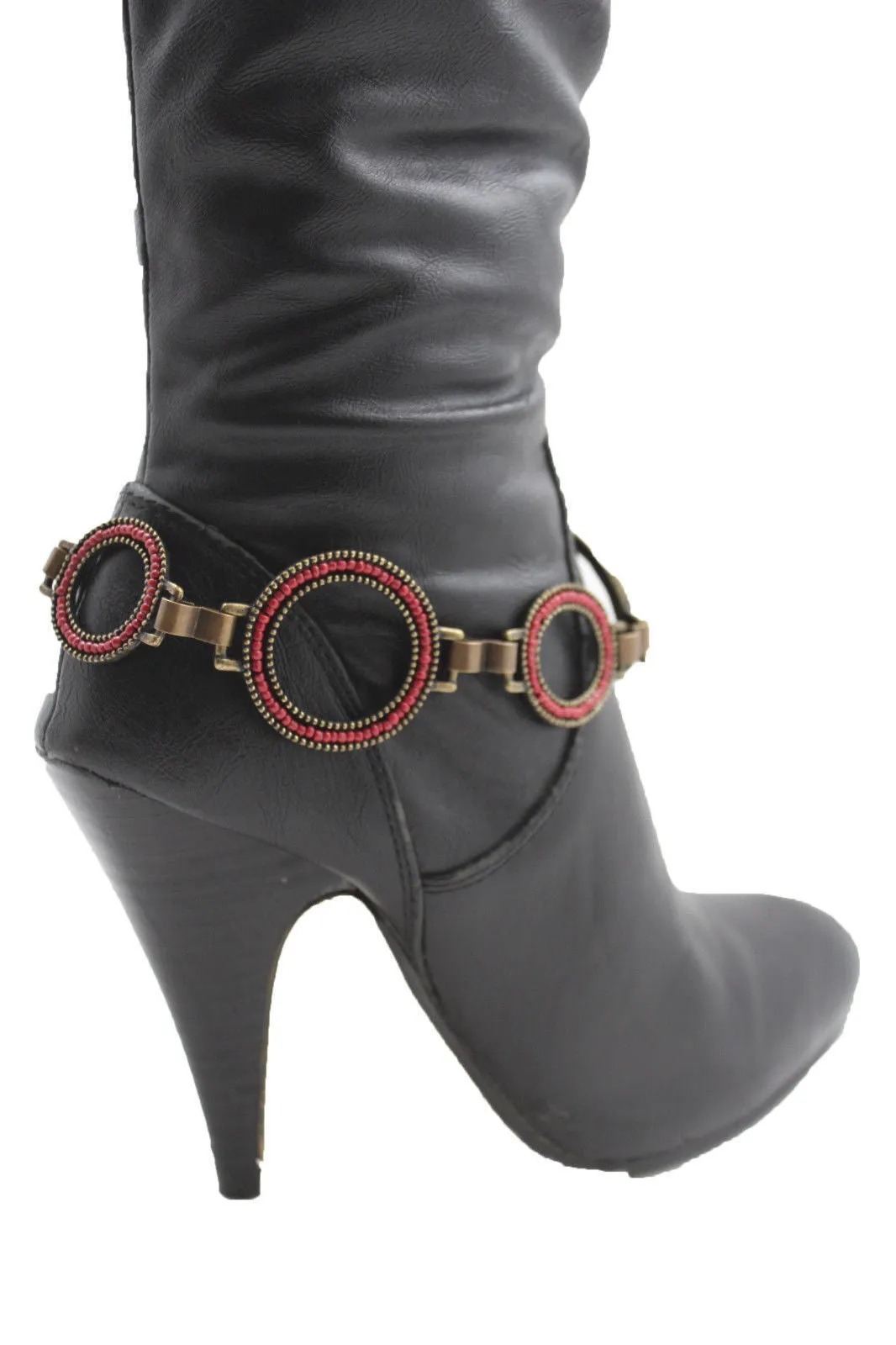 Silver Metal Chain Boot Bracelet Shoe Blue Tassel Beads Ethnic Charm Bling