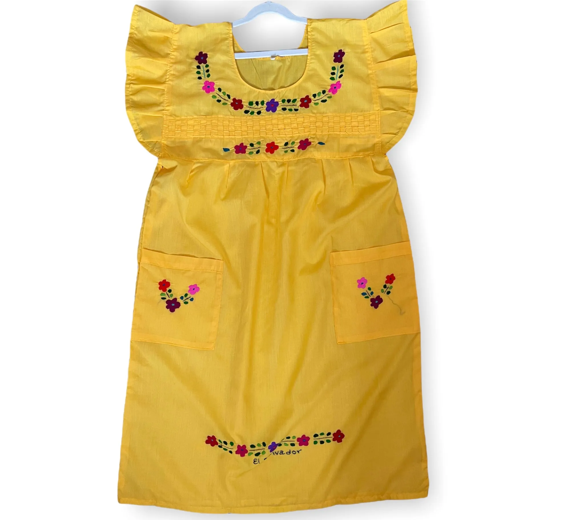 S/M Traditional Yellow Embroidered Dress from El Salvador S