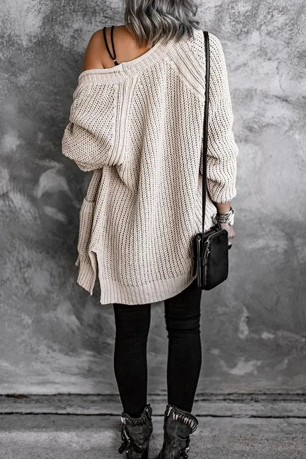 Solid Color Baggy Pockets Cardigan