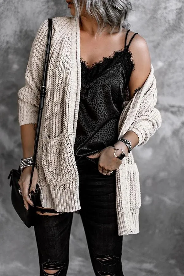 Solid Color Baggy Pockets Cardigan