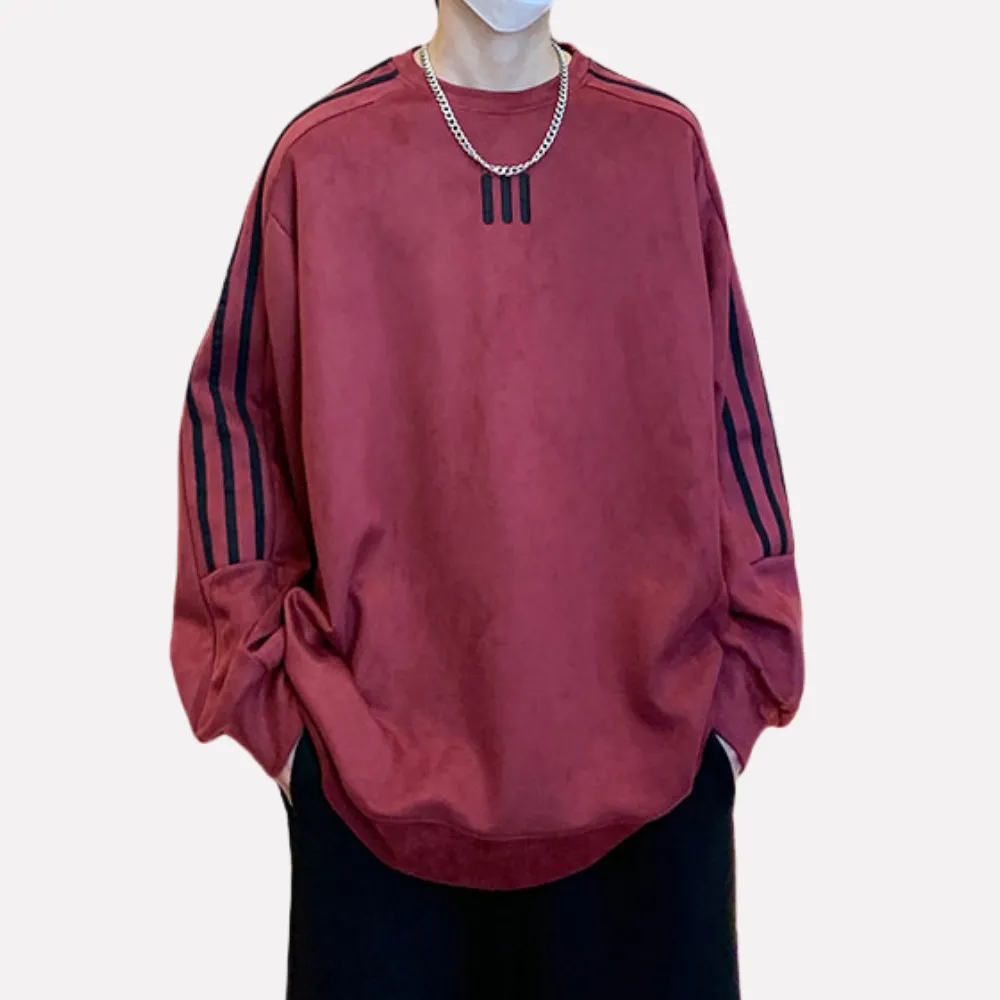Sport Striped Embroidered Suede Sweatshirt