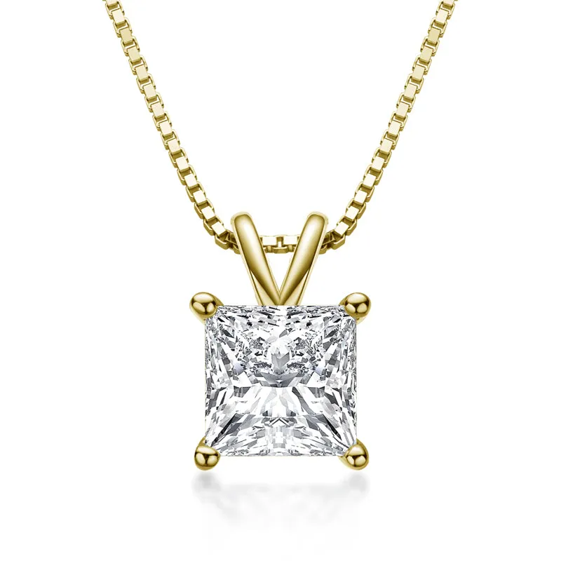 Sterling silver Princess Cut Created White Diamond Pendant Necklace