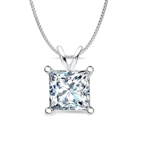 Sterling silver Princess Cut Created White Diamond Pendant Necklace