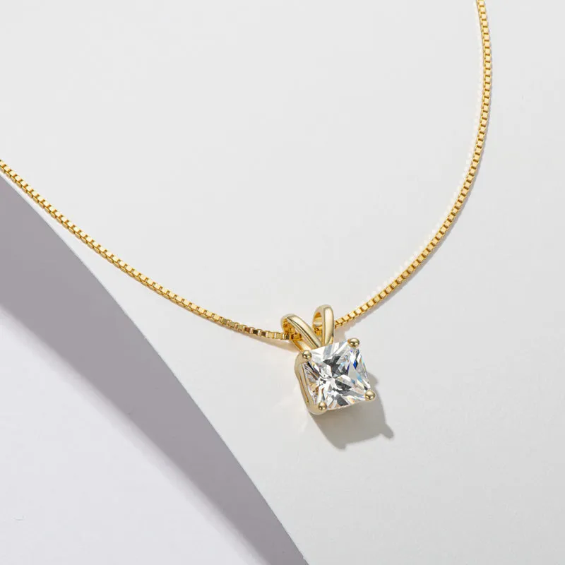 Sterling silver Princess Cut Created White Diamond Pendant Necklace
