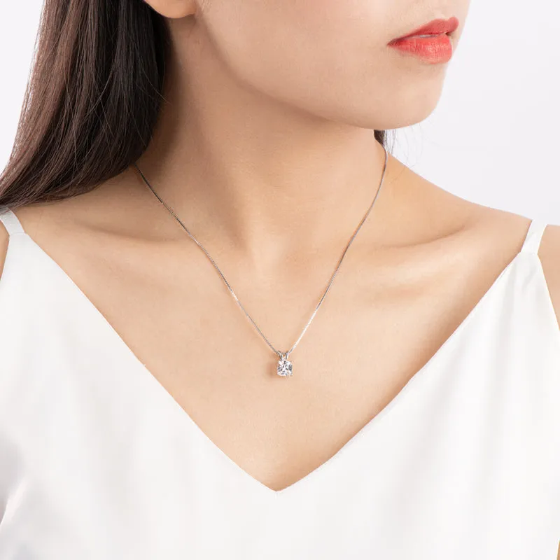 Sterling silver Princess Cut Created White Diamond Pendant Necklace