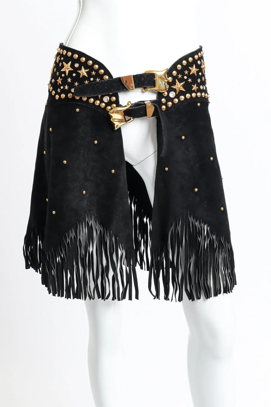 Studded Suede Fringe Skirt Belt
