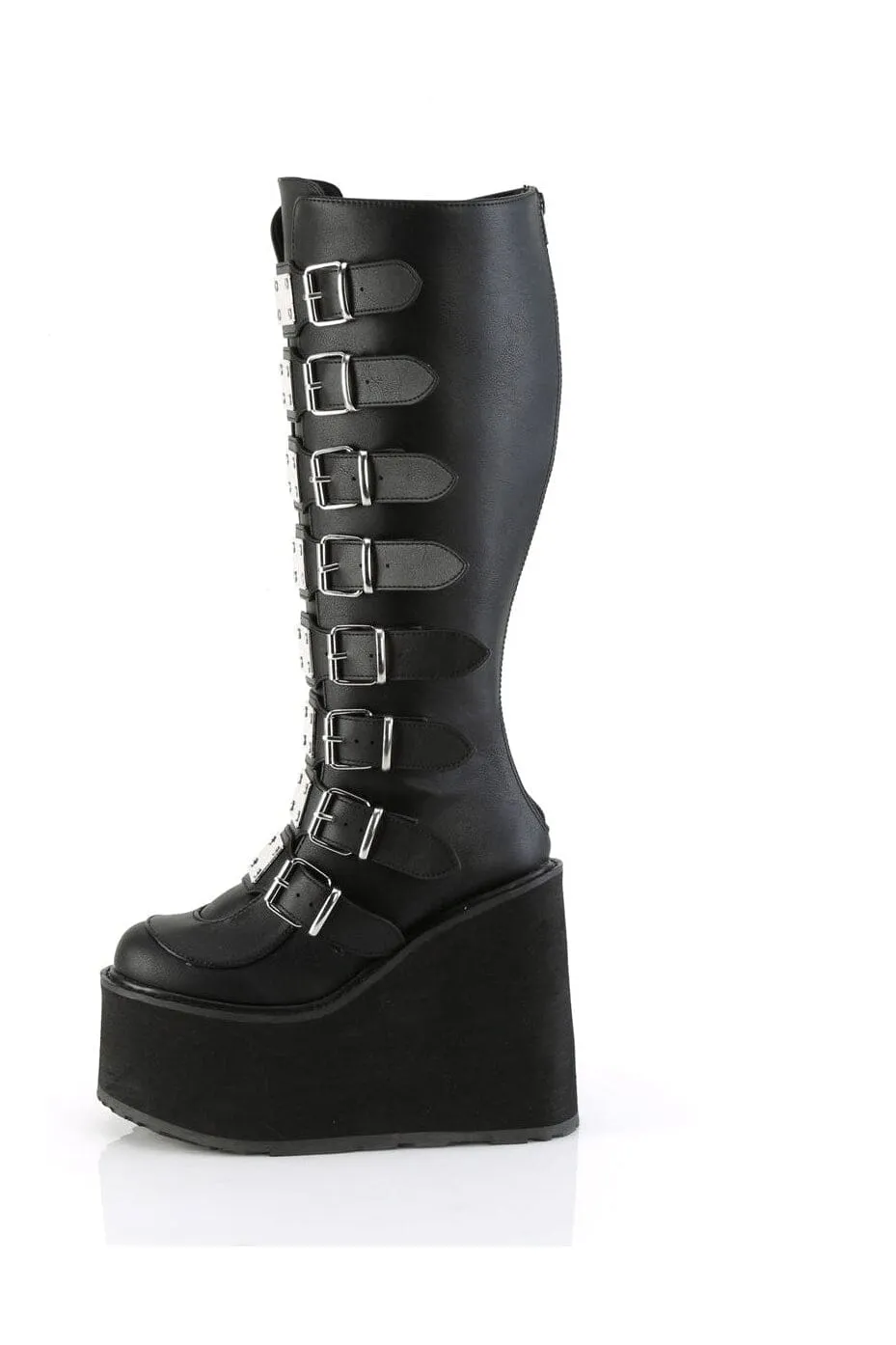 SWING-815WC Black Vegan Leather Knee Boot