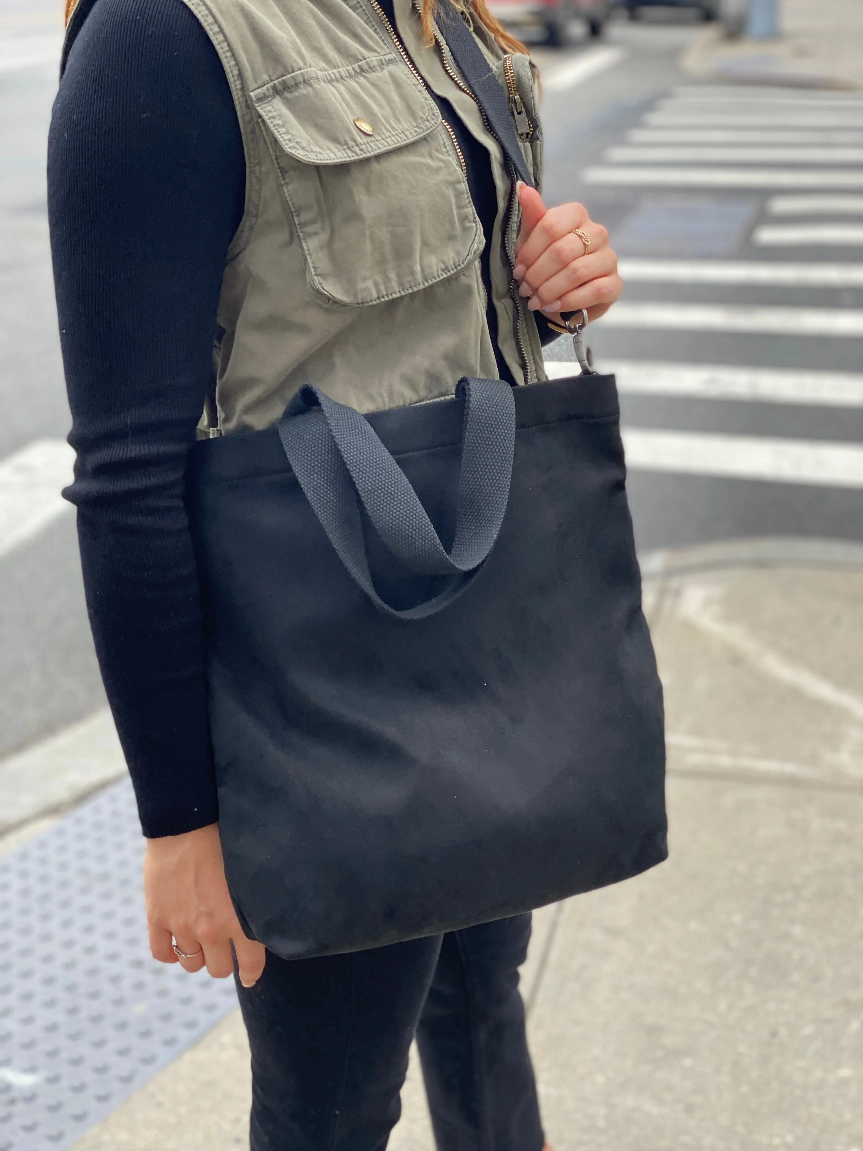 Town Crossbody Bag: Black Vegan Suede