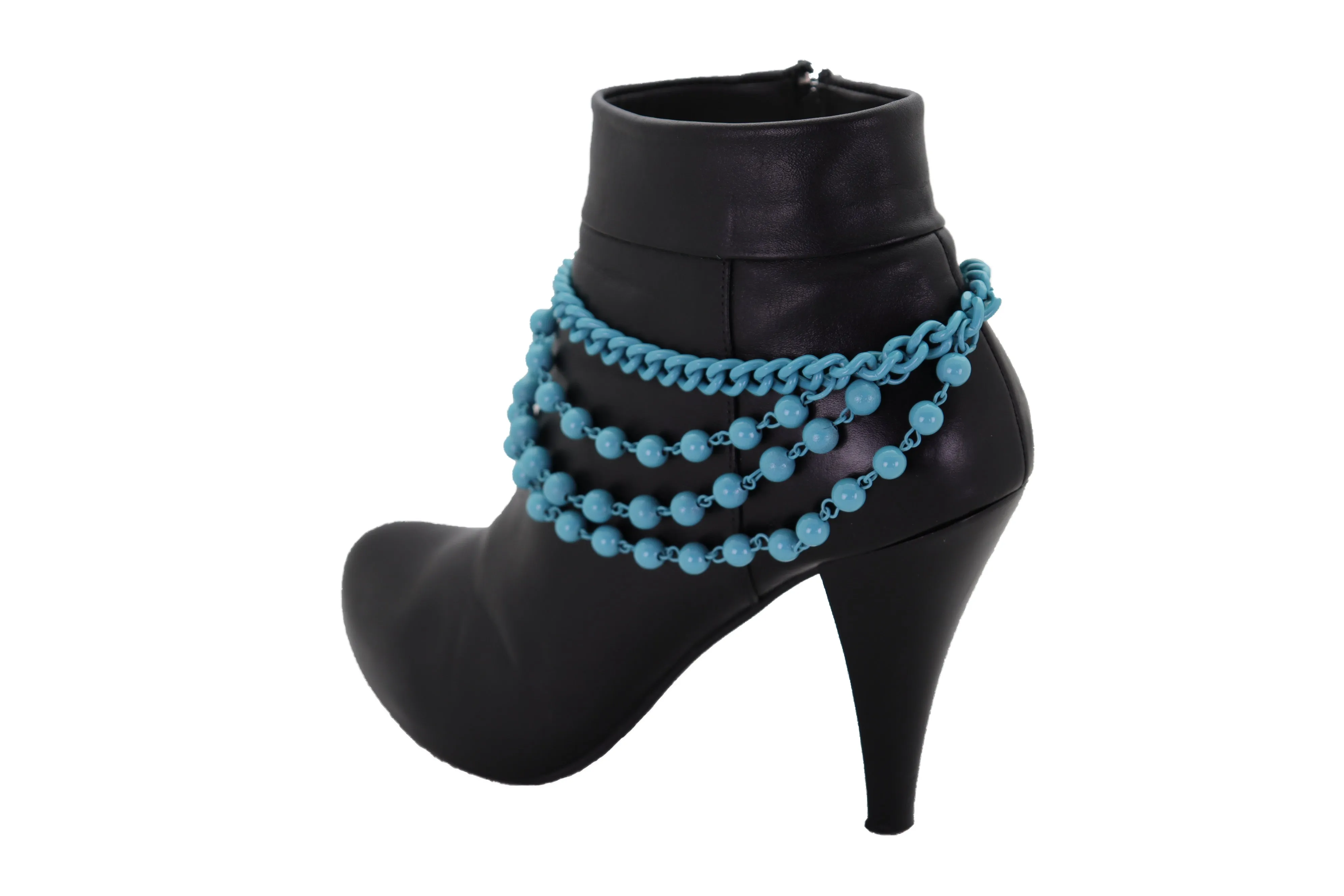 Turquoise Baby Blue Metal Boot Chain Bracelet Shoe Anklet Ball Waves Charm