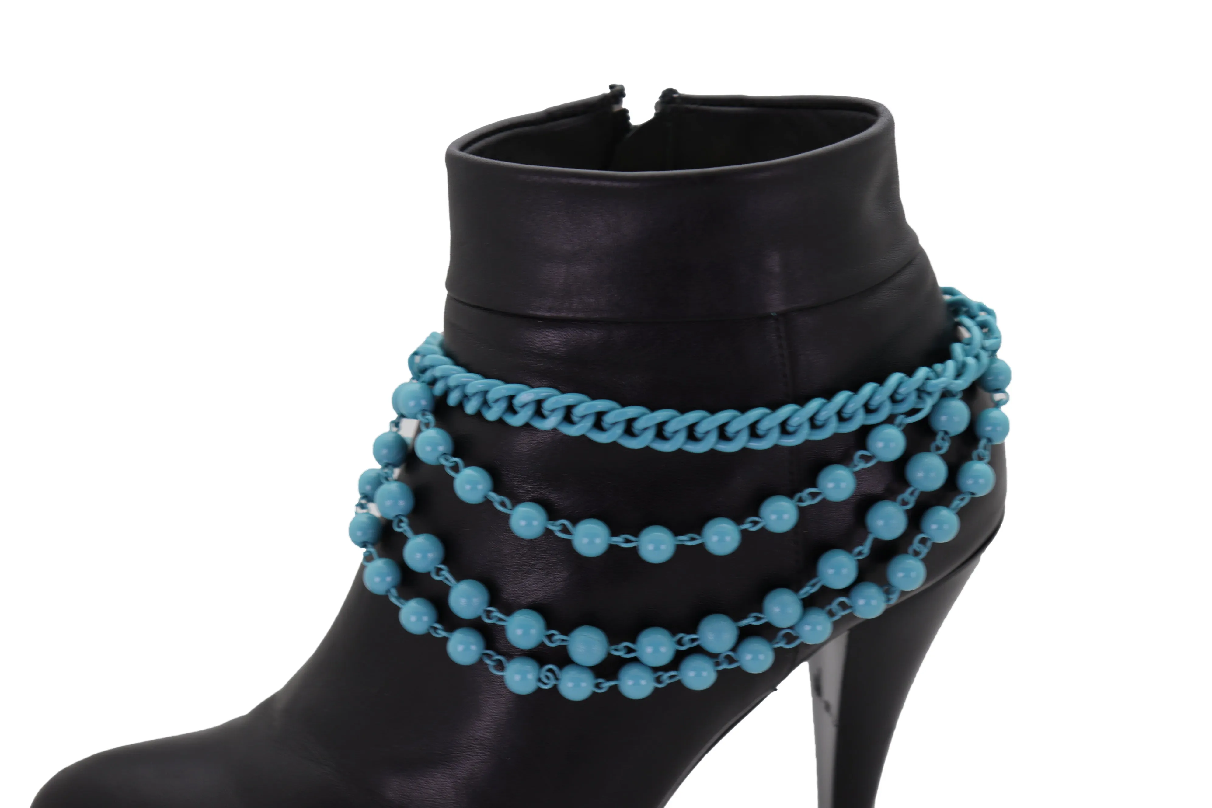 Turquoise Baby Blue Metal Boot Chain Bracelet Shoe Anklet Ball Waves Charm