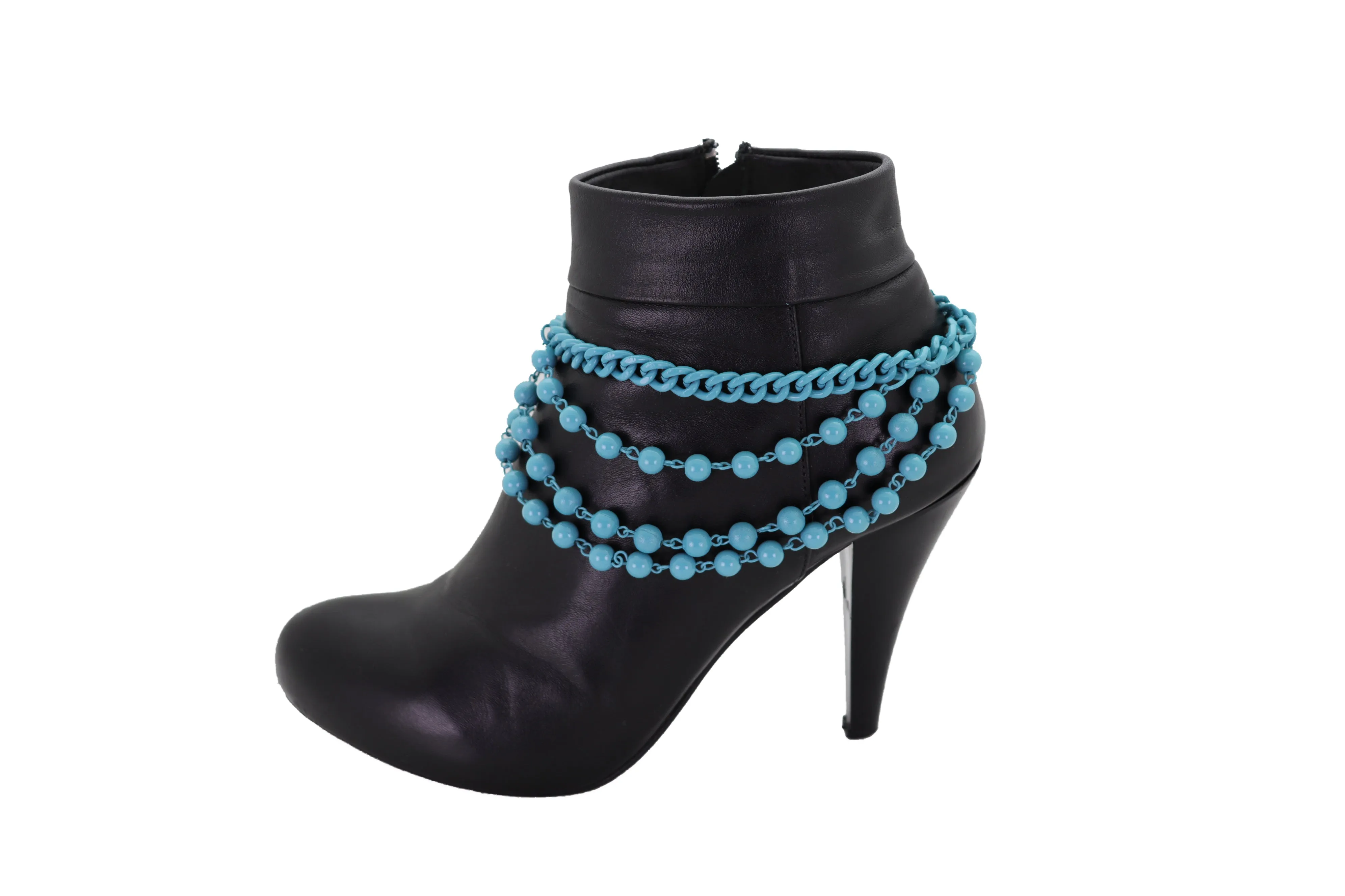 Turquoise Baby Blue Metal Boot Chain Bracelet Shoe Anklet Ball Waves Charm