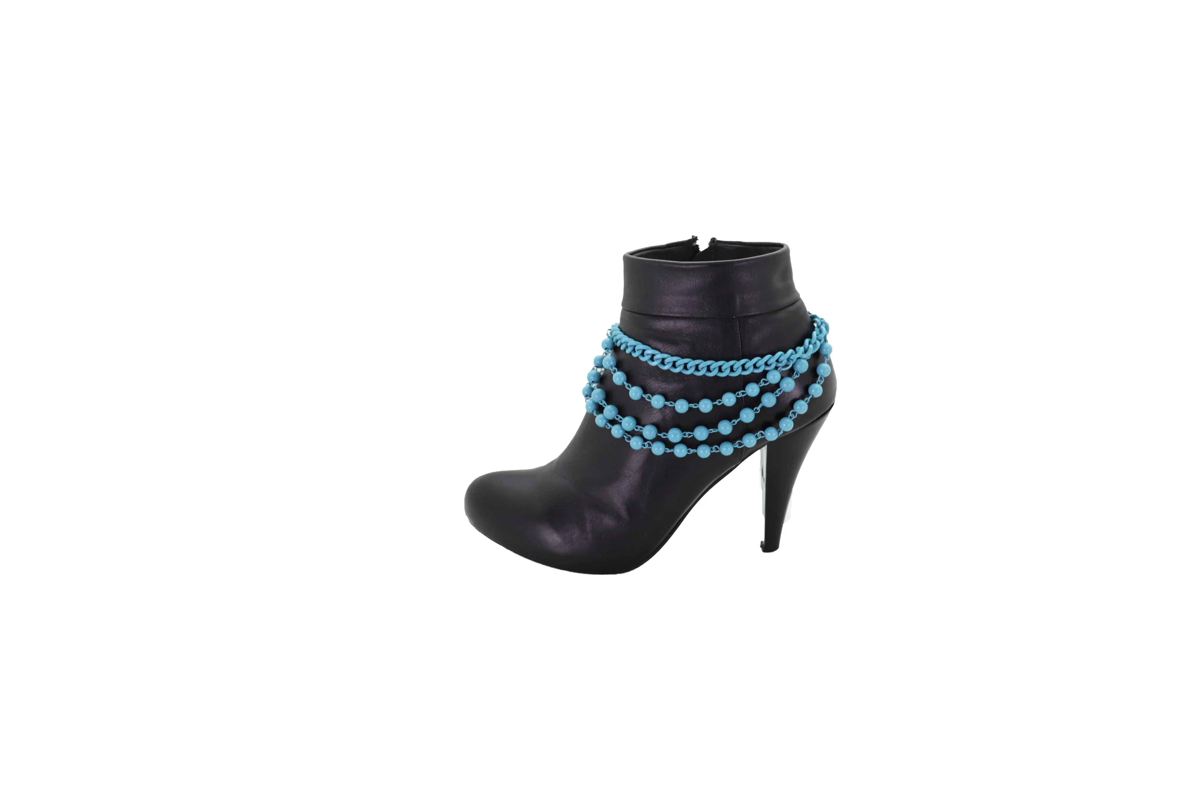 Turquoise Baby Blue Metal Boot Chain Bracelet Shoe Anklet Ball Waves Charm