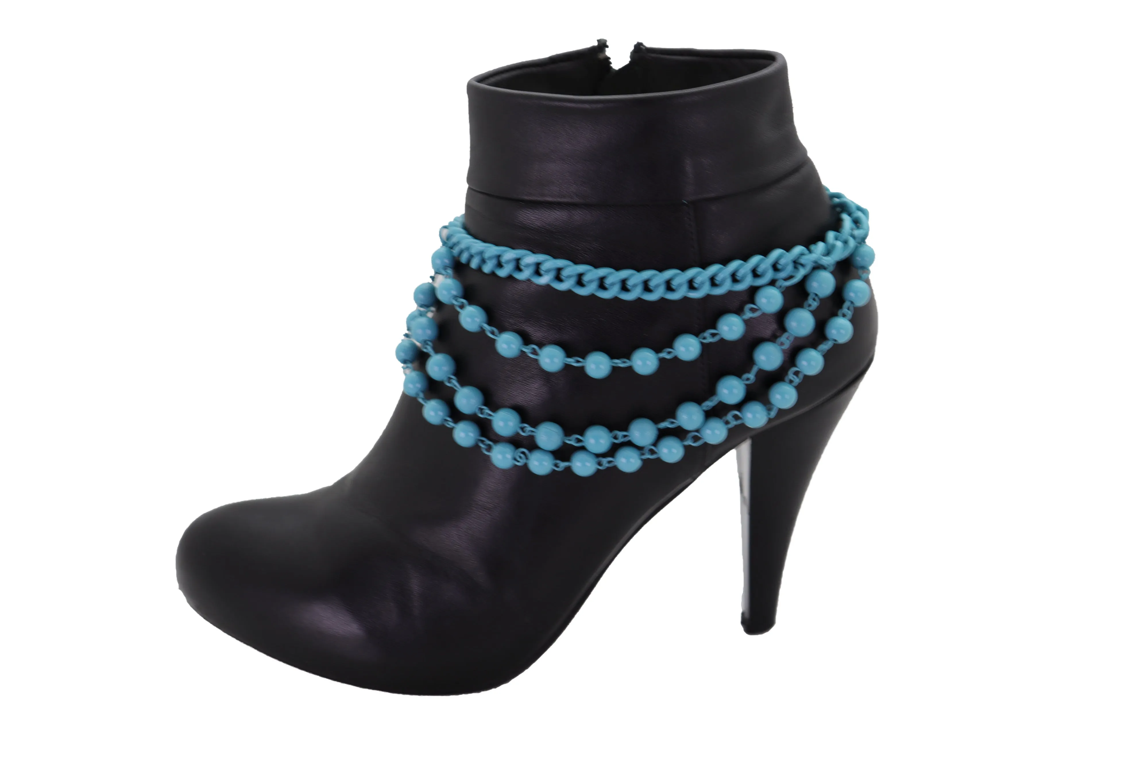Turquoise Baby Blue Metal Boot Chain Bracelet Shoe Anklet Ball Waves Charm