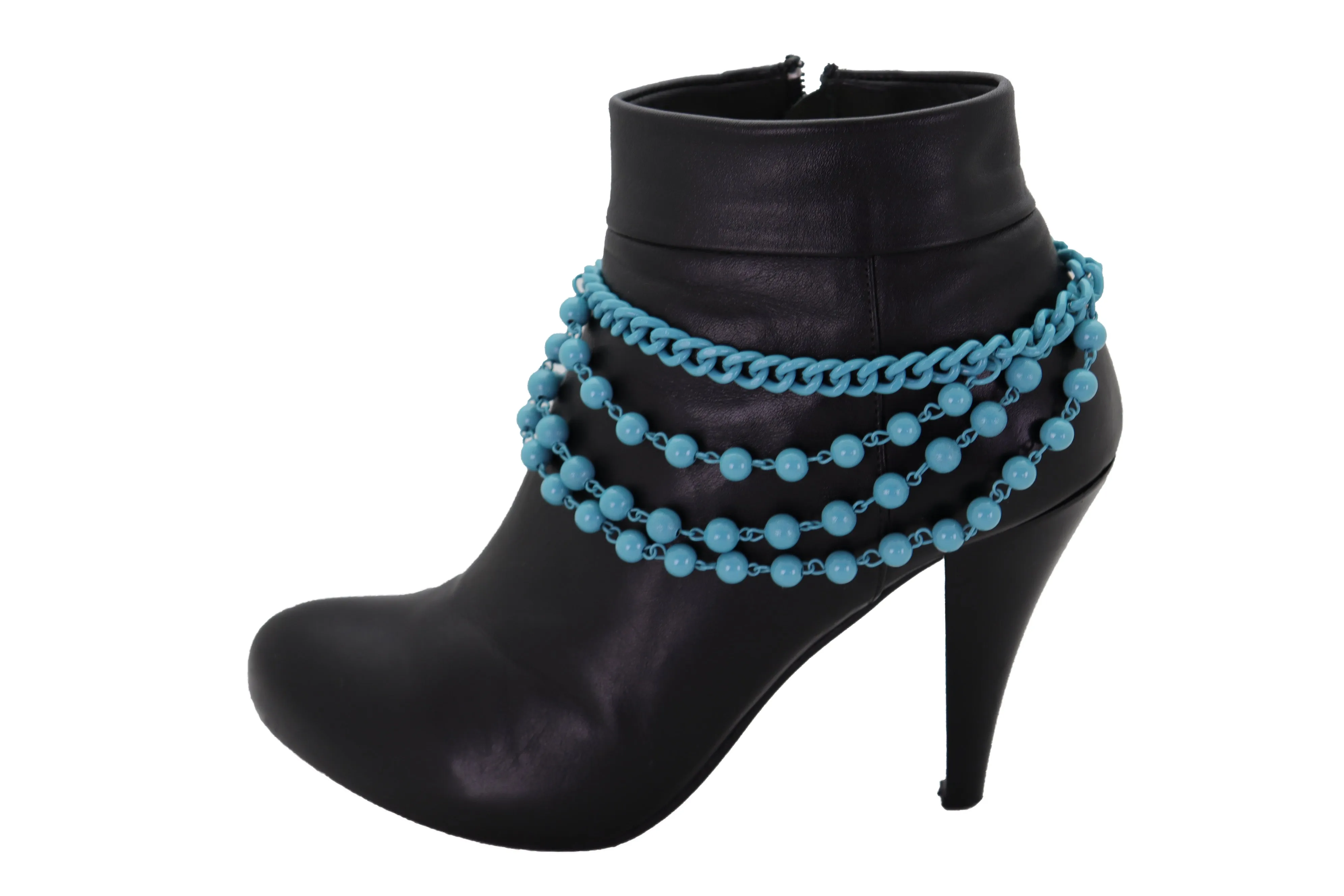Turquoise Baby Blue Metal Boot Chain Bracelet Shoe Anklet Ball Waves Charm