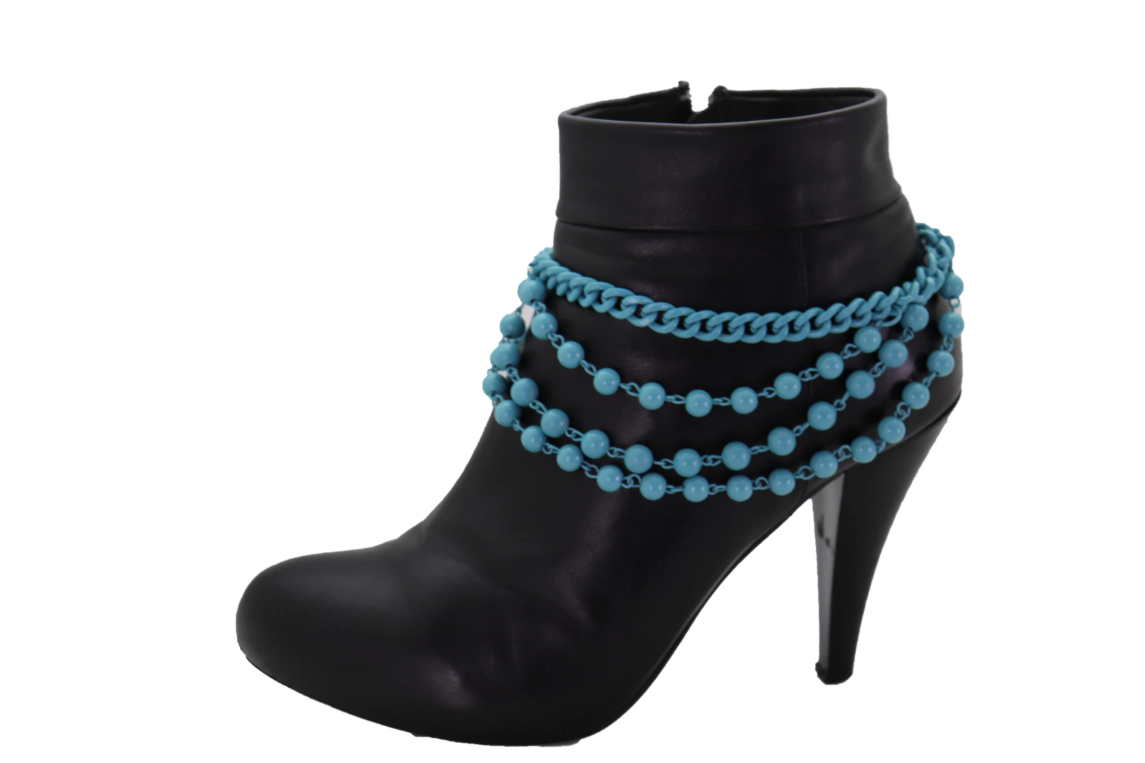 Turquoise Baby Blue Metal Boot Chain Bracelet Shoe Anklet Ball Waves Charm