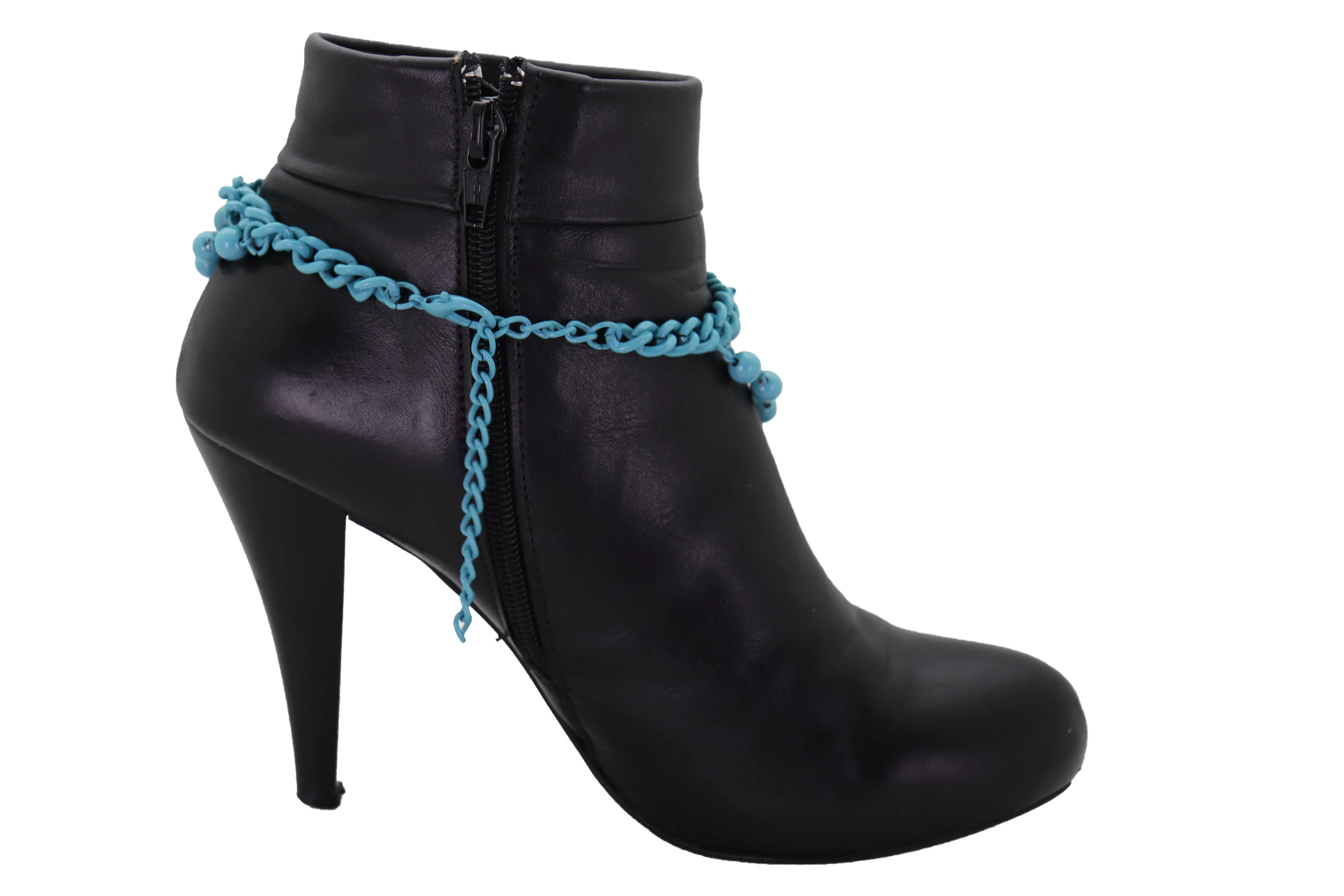 Turquoise Baby Blue Metal Boot Chain Bracelet Shoe Anklet Ball Waves Charm