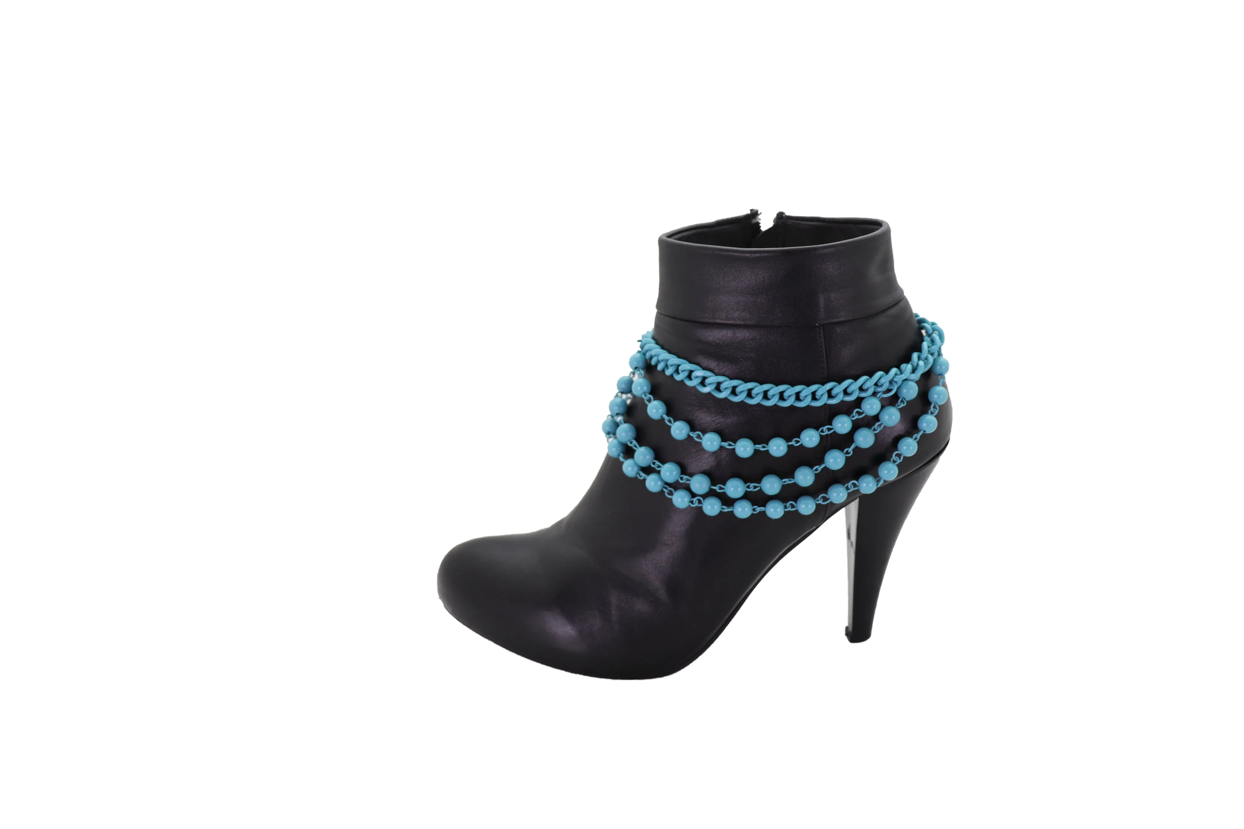 Turquoise Baby Blue Metal Boot Chain Bracelet Shoe Anklet Ball Waves Charm