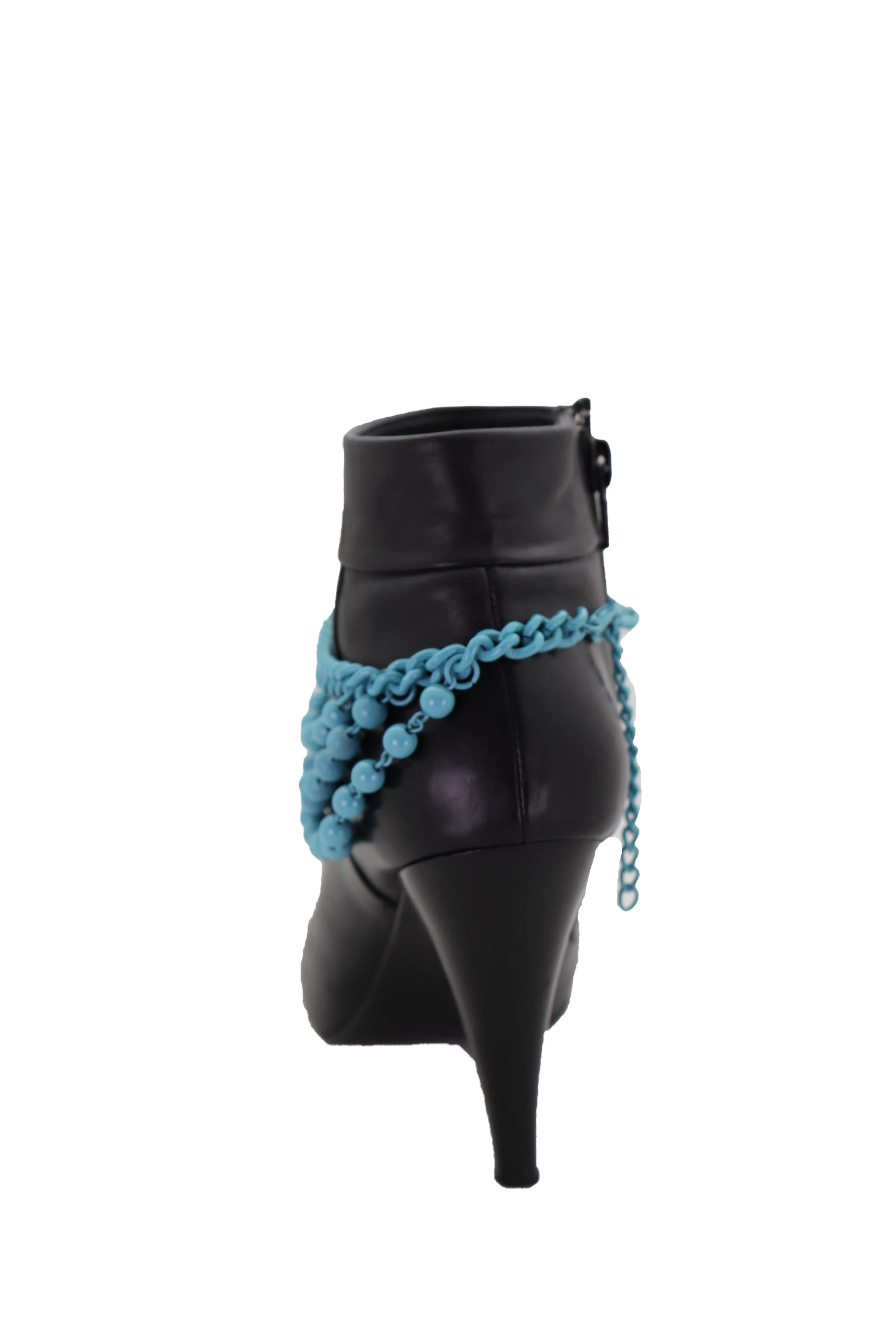 Turquoise Baby Blue Metal Boot Chain Bracelet Shoe Anklet Ball Waves Charm