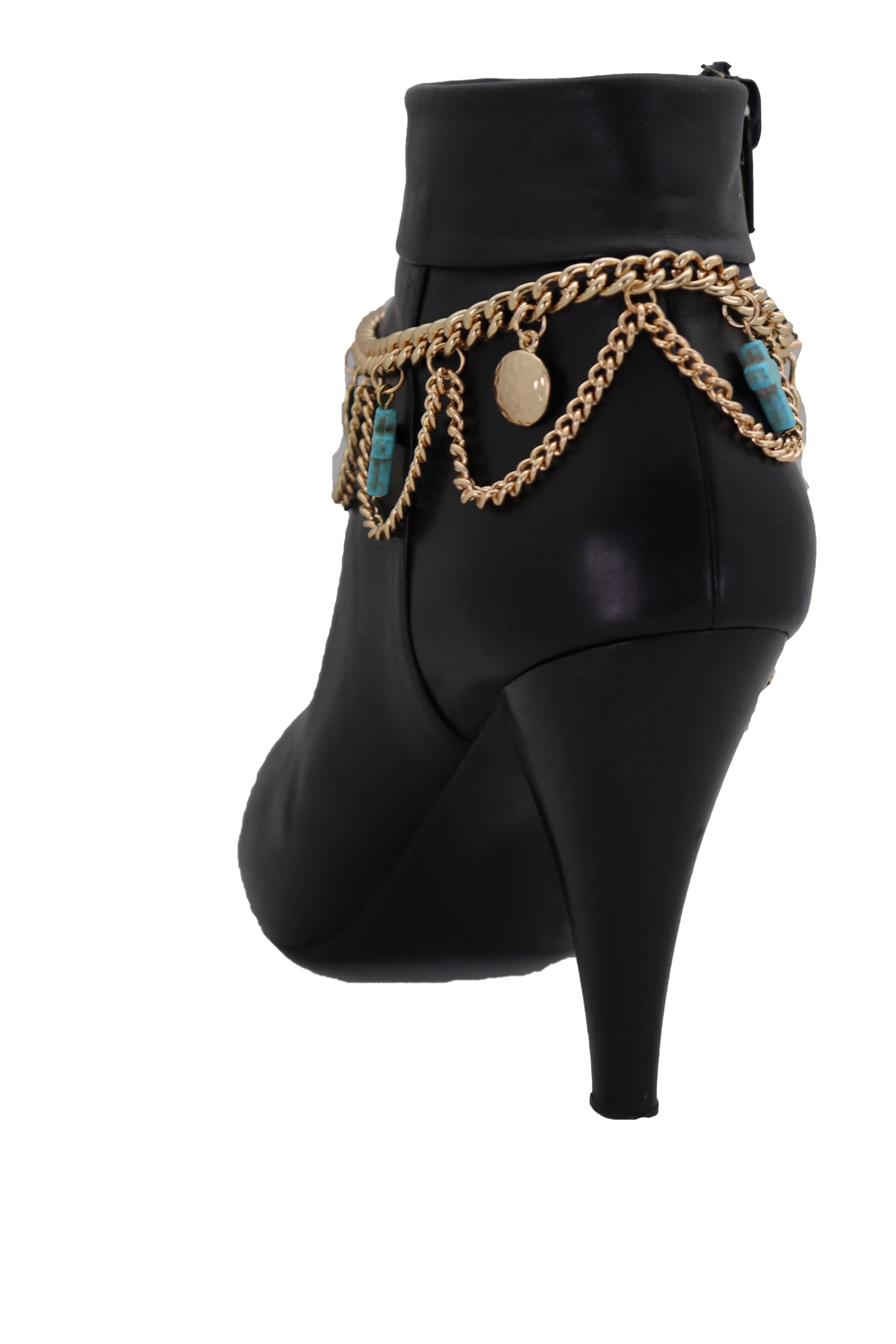 Turquoise Cross Charms Multi Wave Metal Boot Chain
