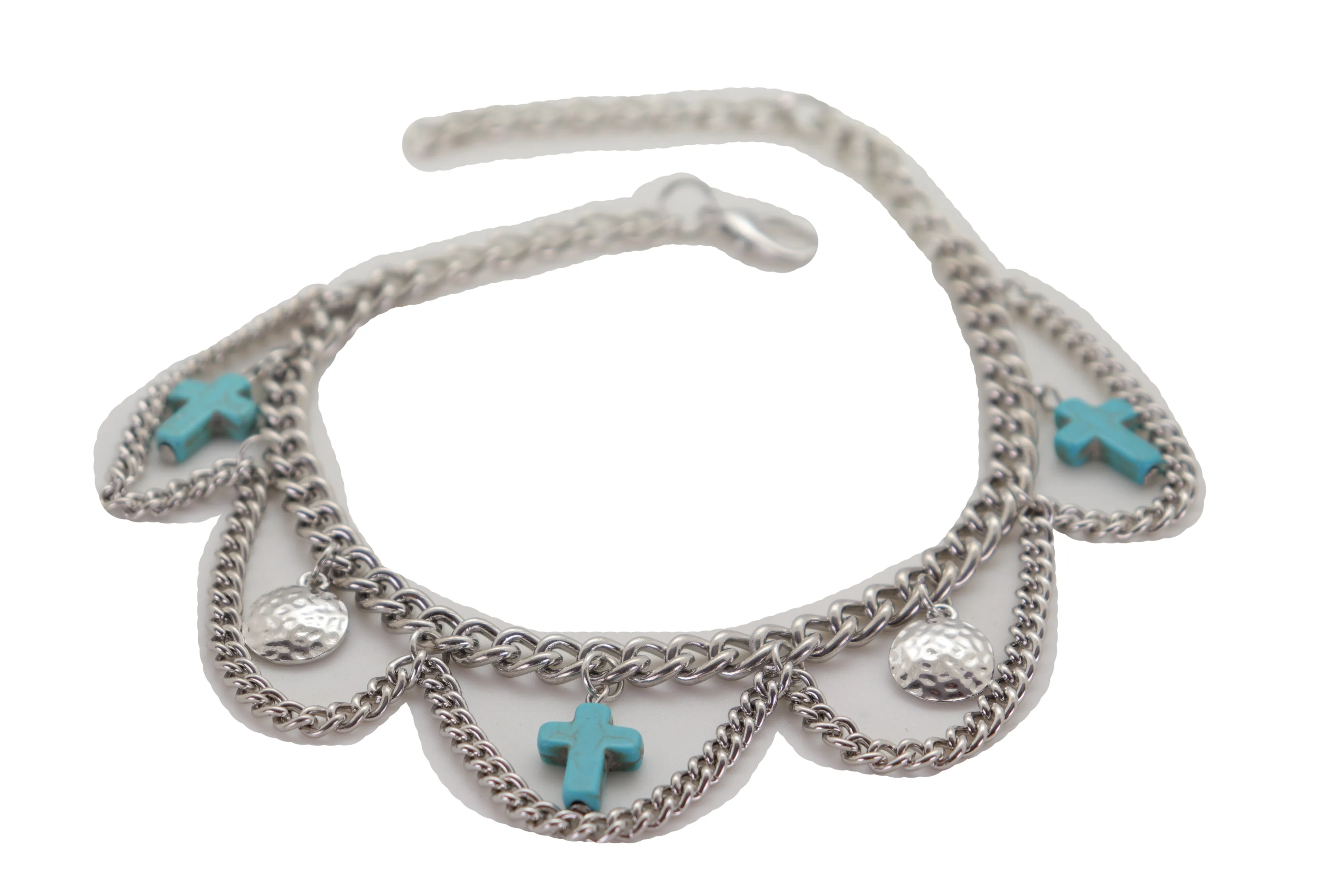 Turquoise Cross Charms Multi Wave Metal Boot Chain