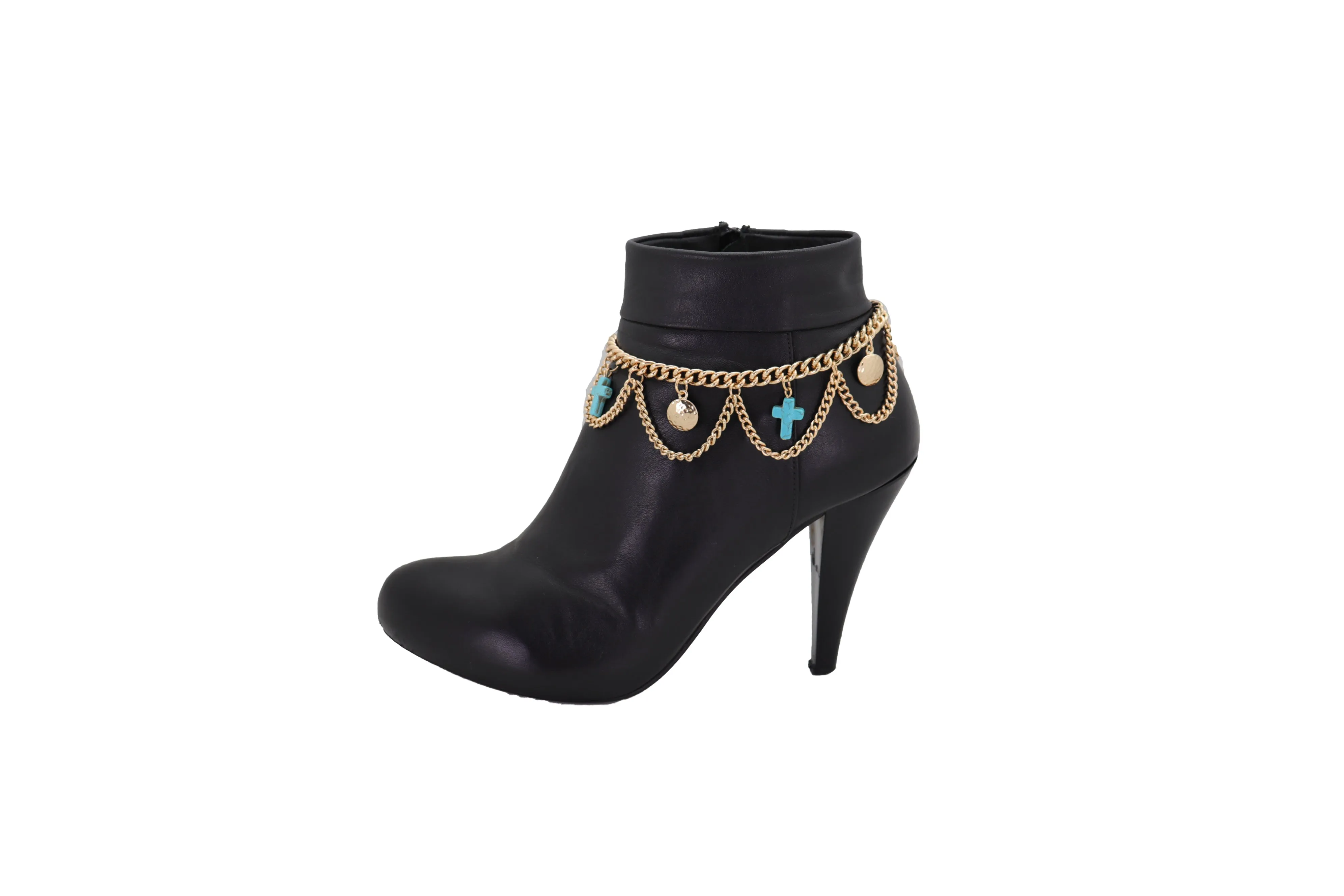 Turquoise Cross Charms Multi Wave Metal Boot Chain