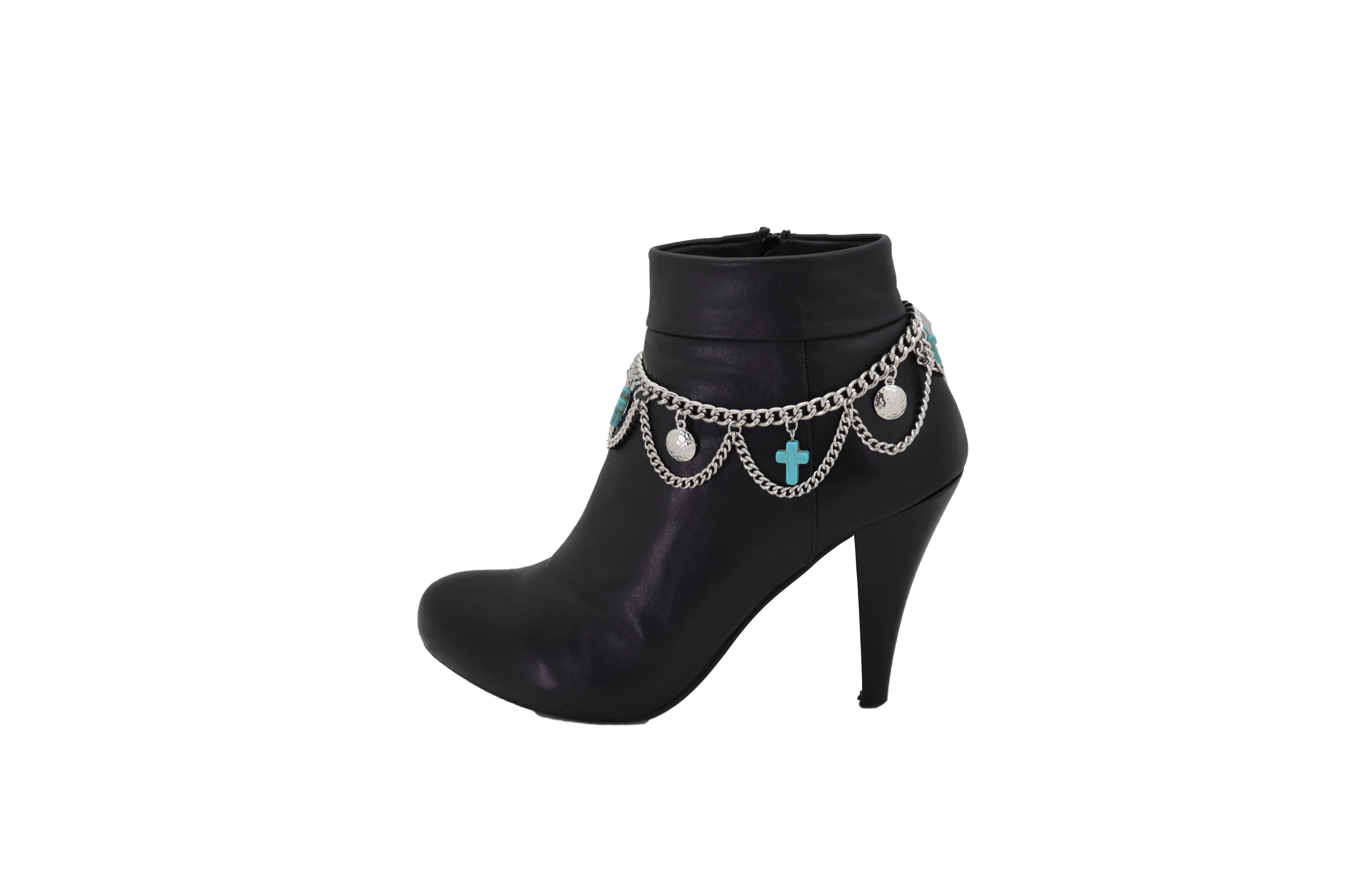 Turquoise Cross Charms Multi Wave Metal Boot Chain